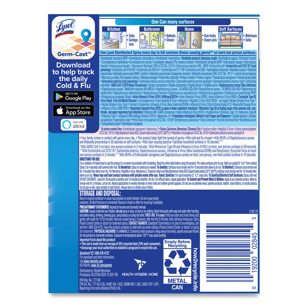 Disinfectant Spray, Spring Waterfall, Liquid, 12.5 oz Aerosol Spray, 12/Carton