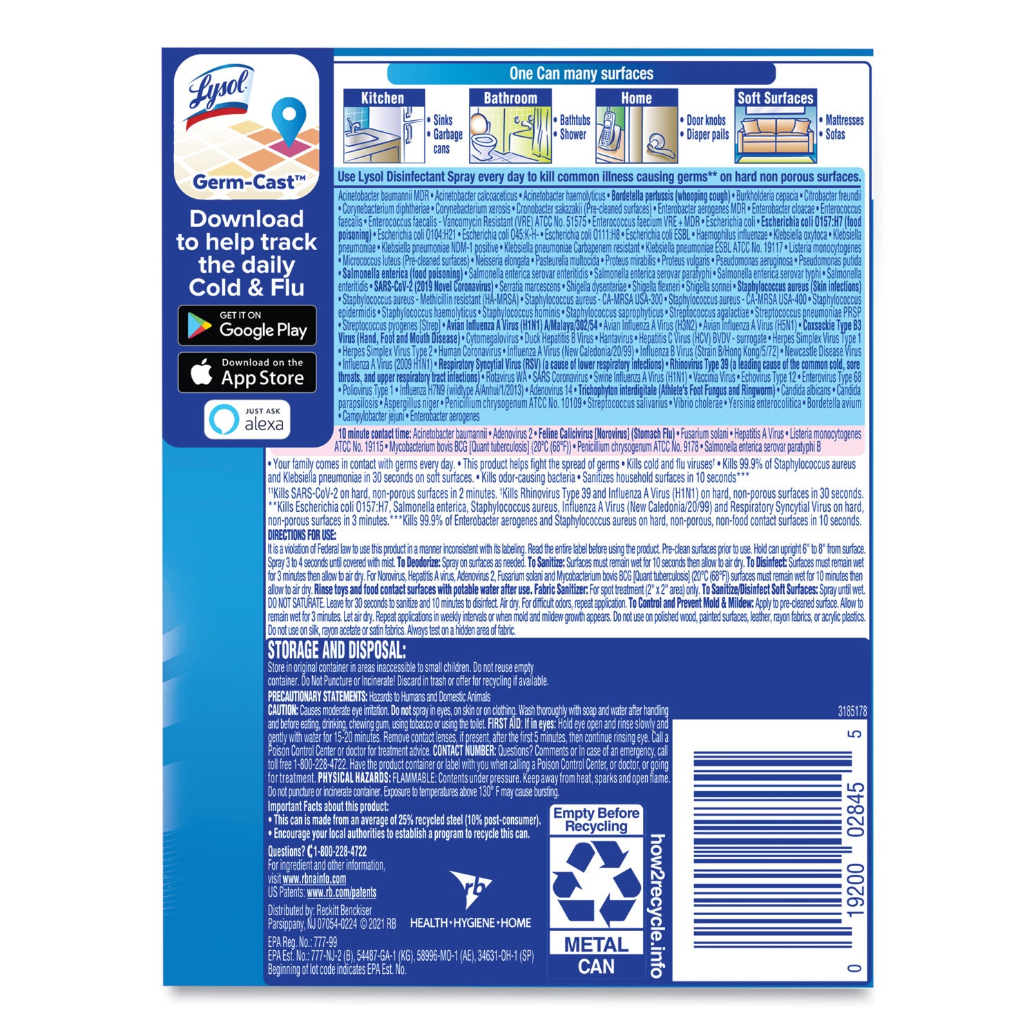 Disinfectant Spray, Spring Waterfall, Liquid, 12.5 oz Aerosol Spray, 12/Carton