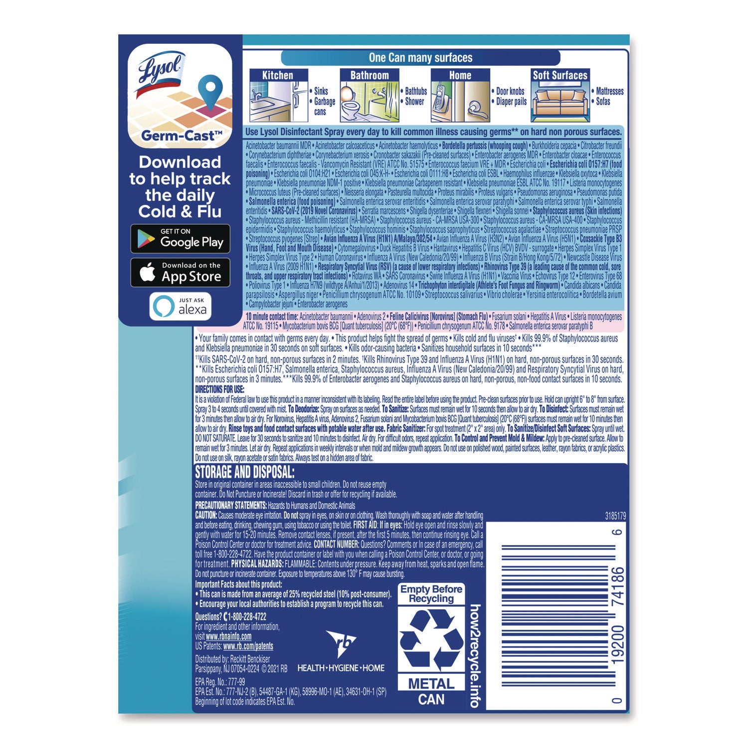 Disinfectant Spray, Crisp Linen Scent, 12.5 oz Aerosol Spray