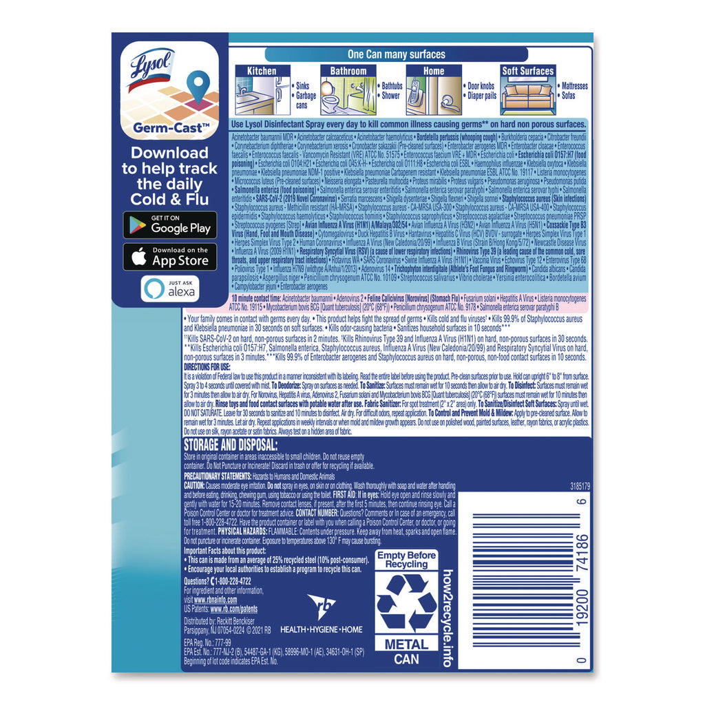 Disinfectant Spray, Crisp Linen Scent, 12.5 oz Aerosol Spray, 12/Carton