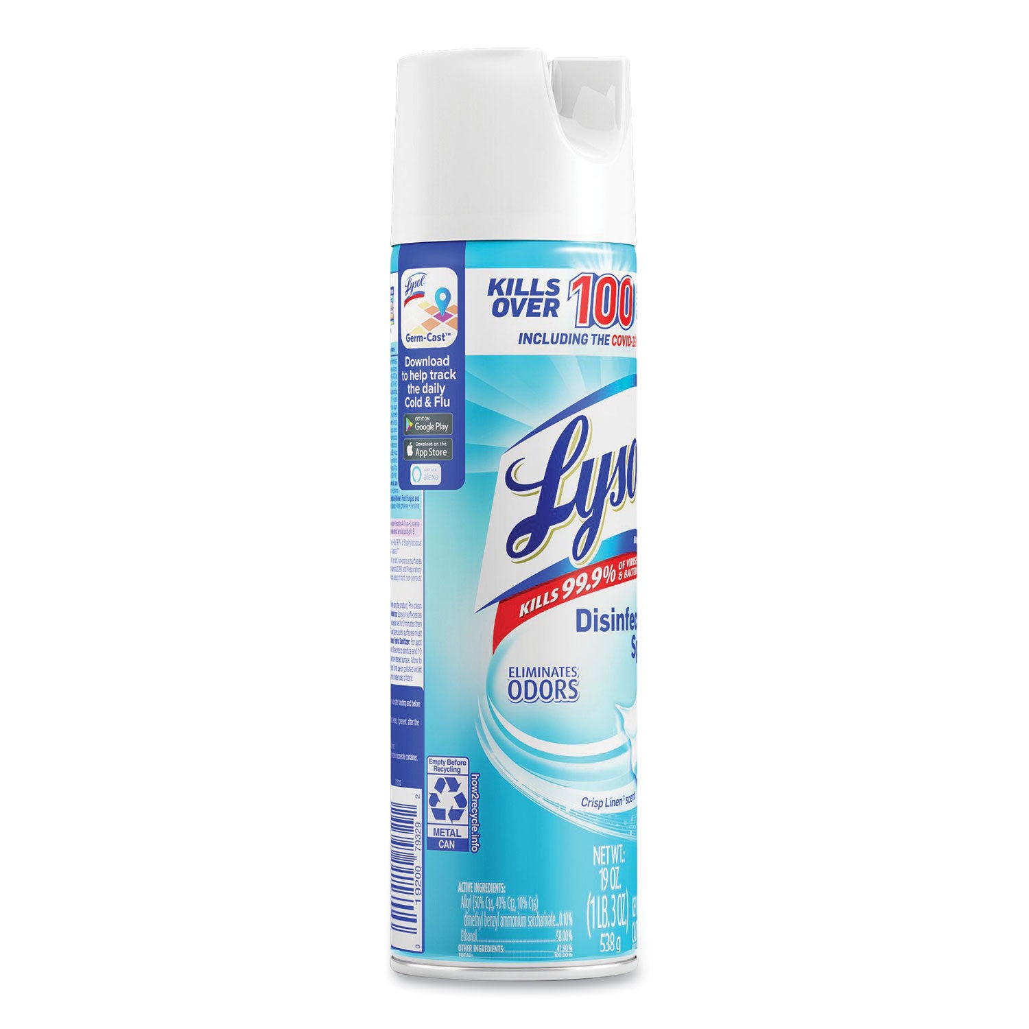 Disinfectant Spray, Crisp Linen, 19 oz Aerosol Spray, 12/Carton