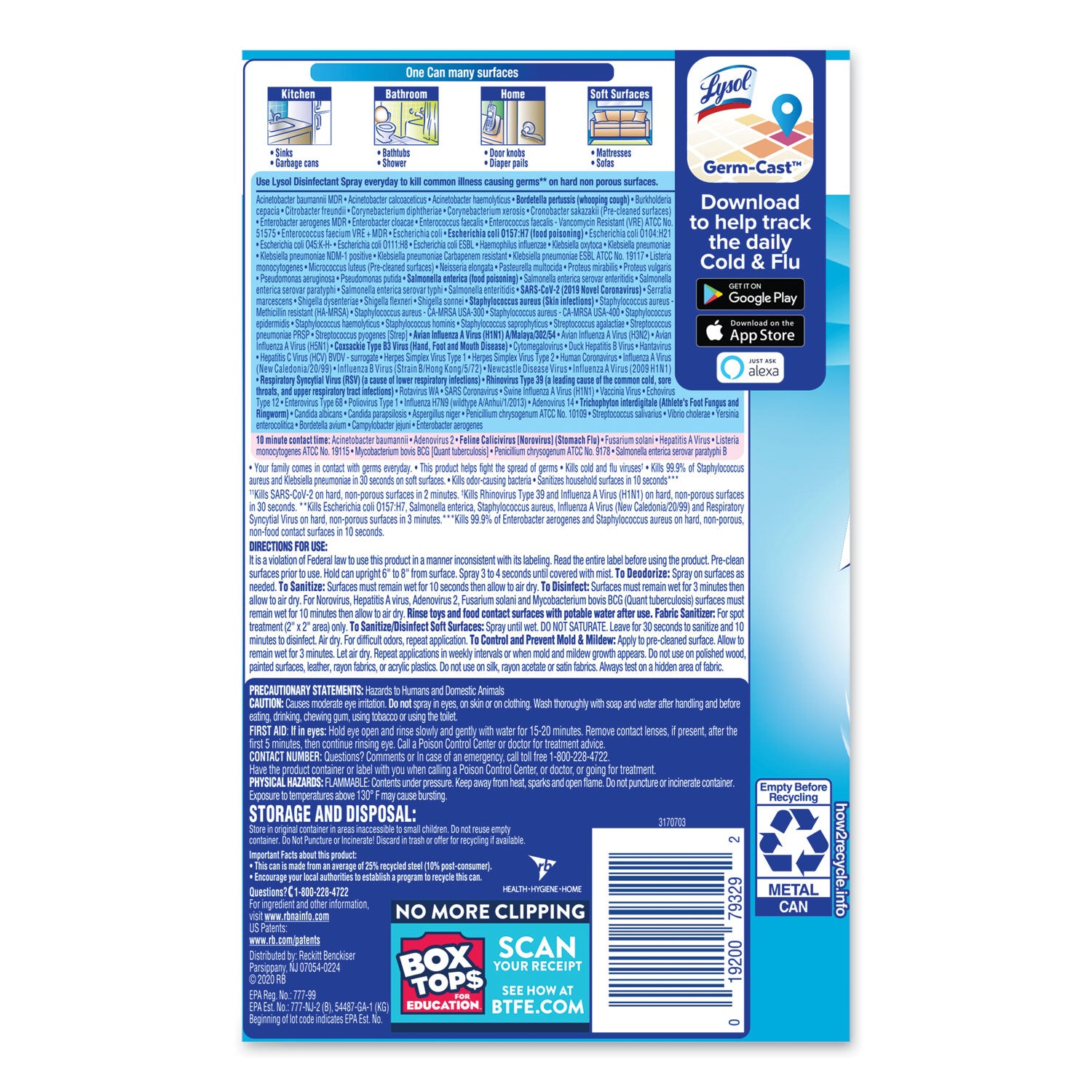 Disinfectant Spray, Crisp Linen, 19 oz Aerosol Spray, 12/Carton