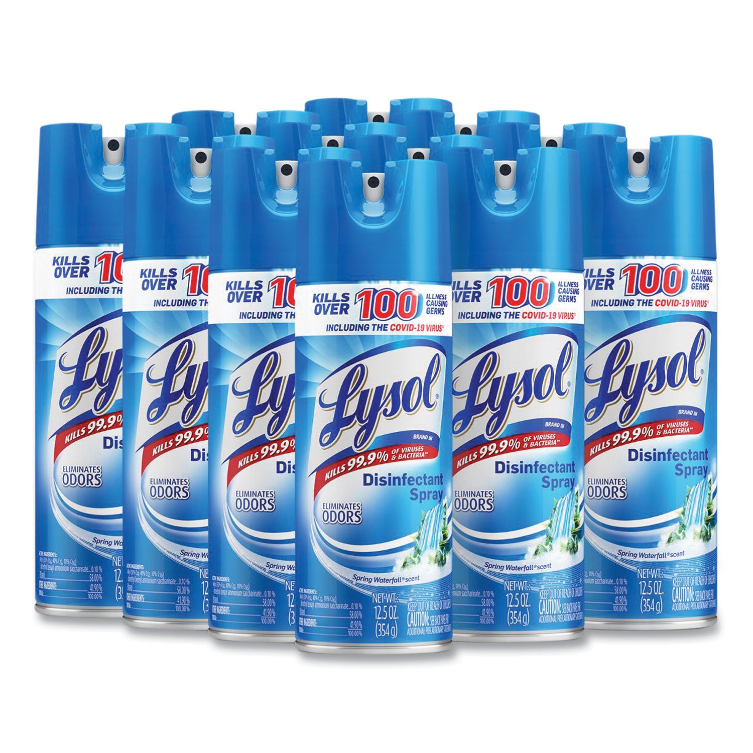 Disinfectant Spray, Spring Waterfall, Liquid, 12.5 oz Aerosol Spray, 12/Carton - 2