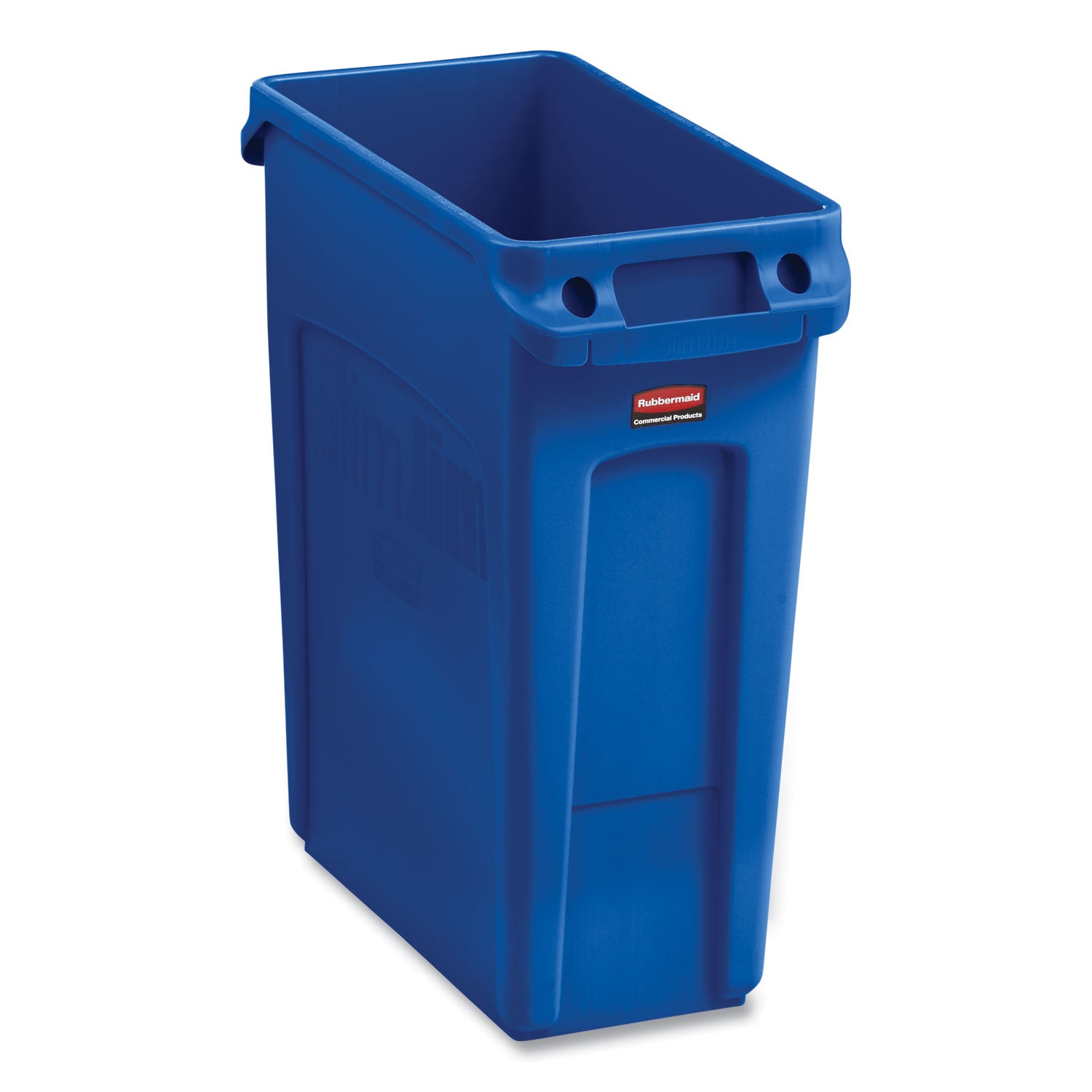 Rubbermaid Commercial Slim Jim Vented Container - 16 gal Capacity - Rectangular - Durable, Vented, Sturdy, Weather Resistant, Handle, Lightweight - 25" Height x 11" Width - Plastic - Blue - 4 / Carton - 1