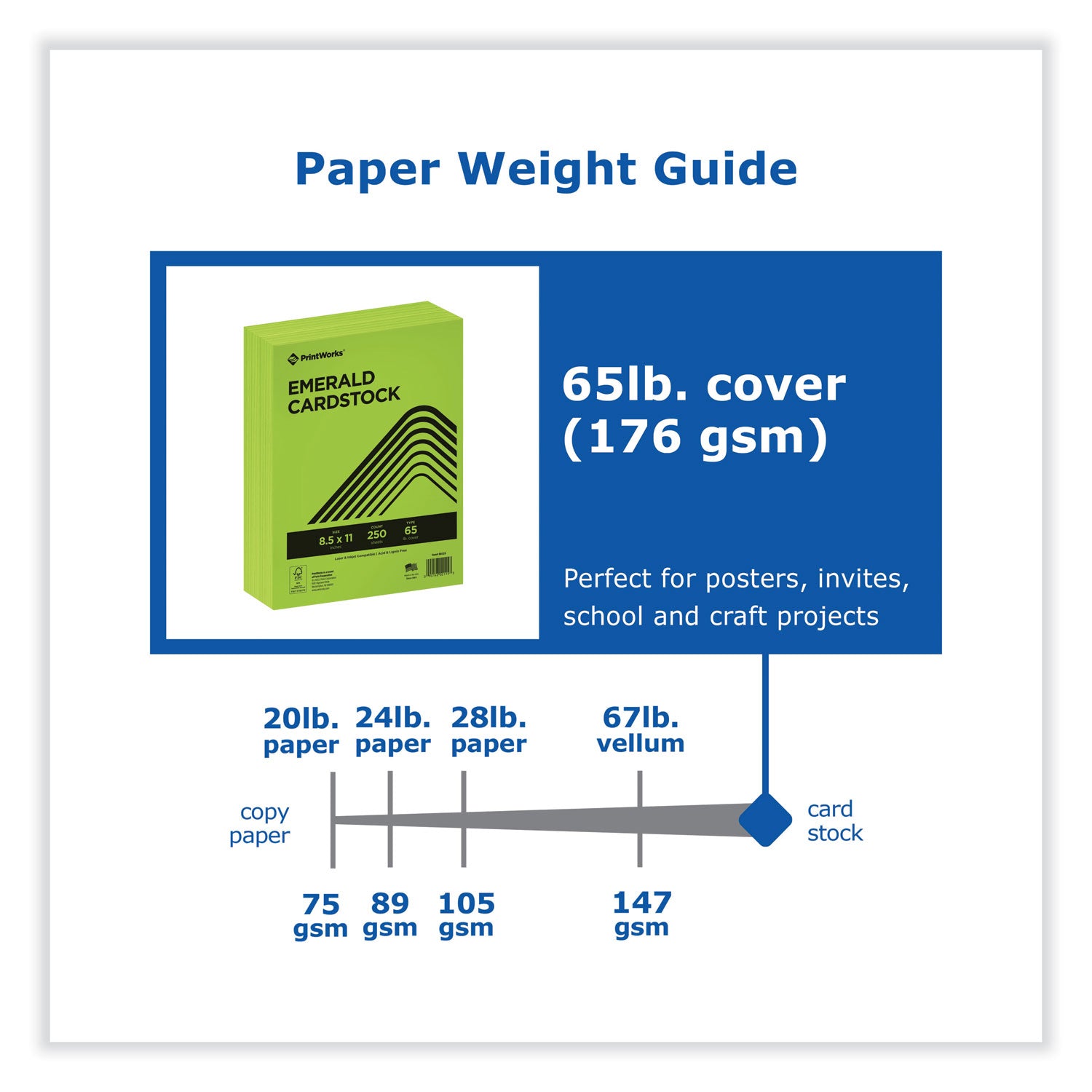 Color Cardstock, 65 lb Cover Weight, 8.5 x 11, Emerald Green, 250/Ream