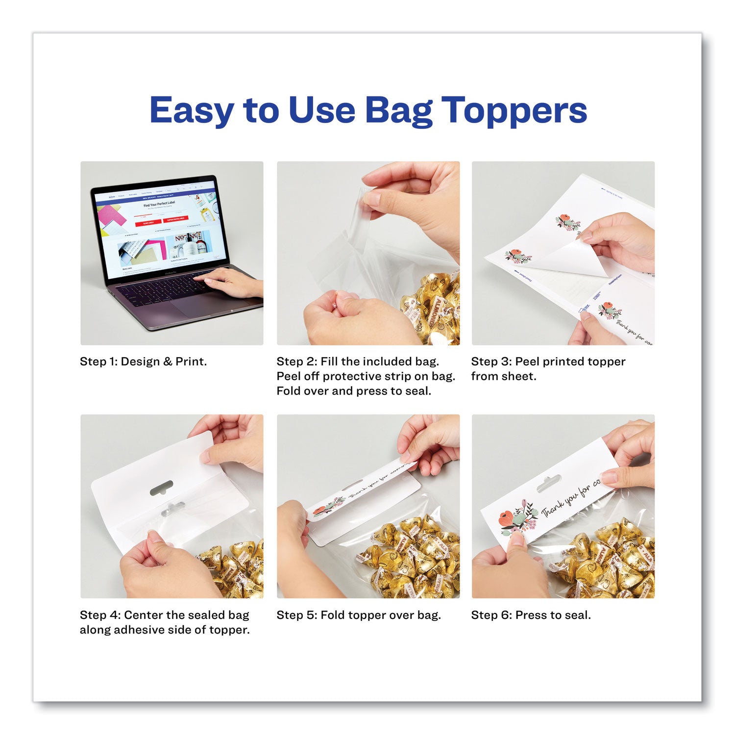 Sure Feed Printable Toppers with Bags, 1.75 x 5, White, 40/Pack - 