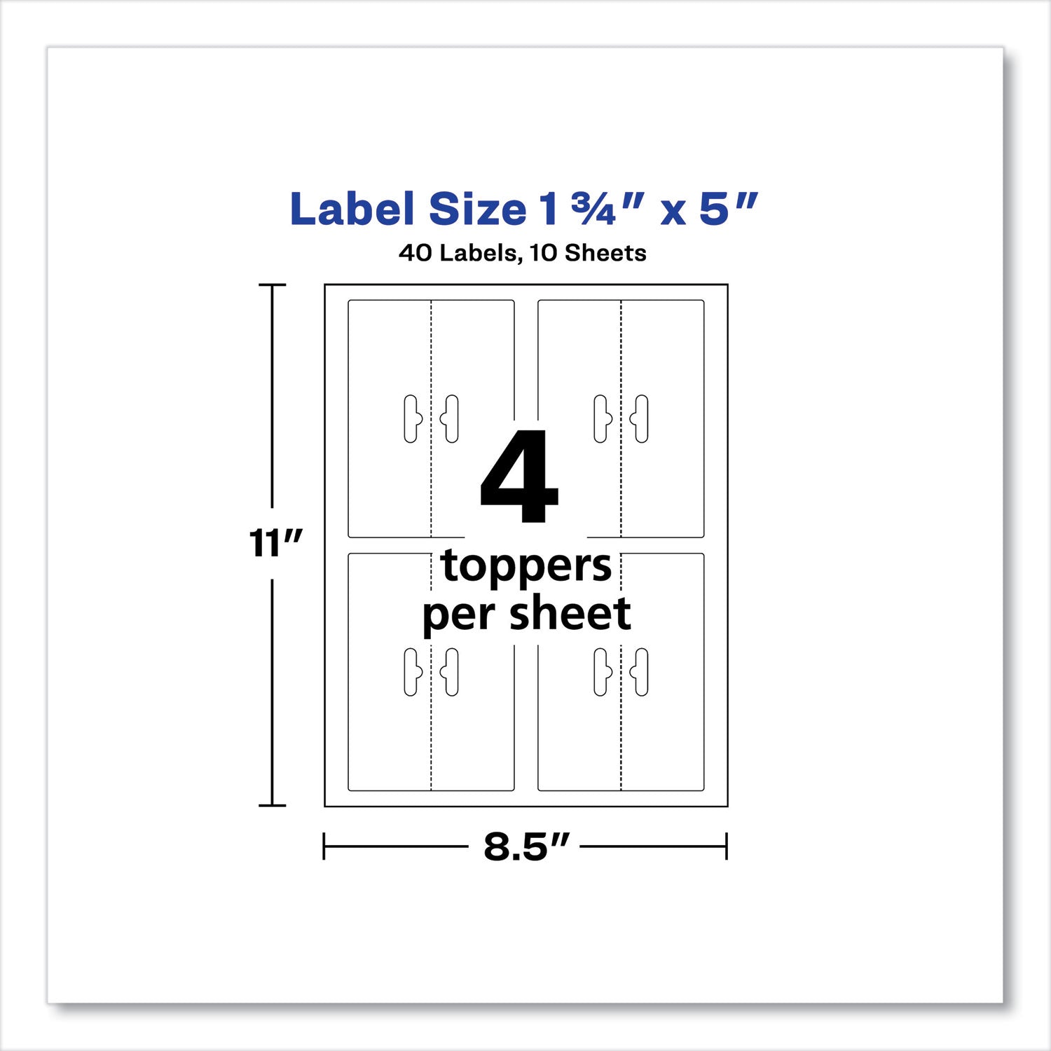 Sure Feed Printable Toppers with Bags, 1.75 x 5, White, 40/Pack - 