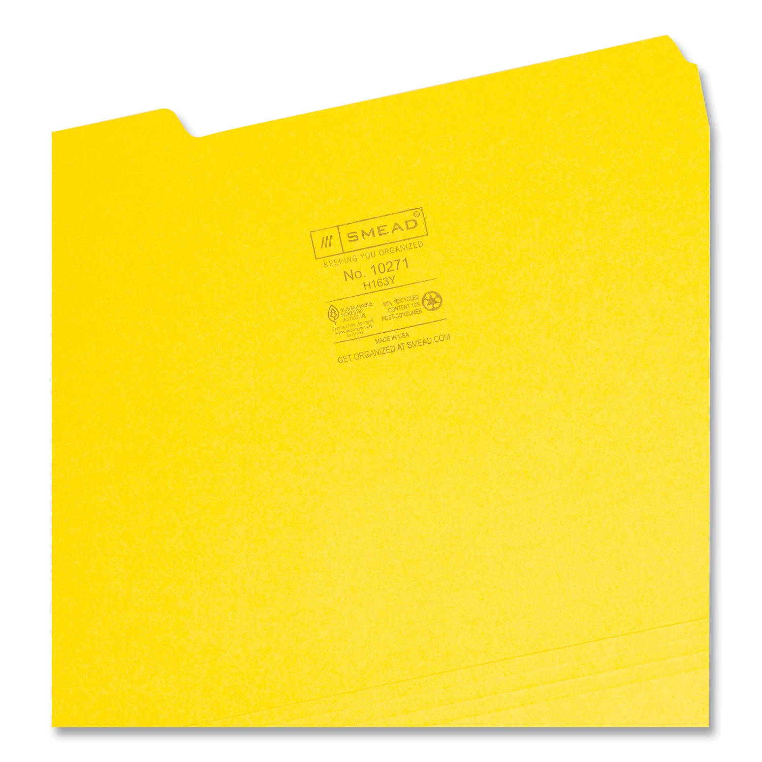 Interior File Folders, 1/3-Cut Tabs: Assorted, Letter Size, 0.75" Expansion, Yellow, 100/Box - 