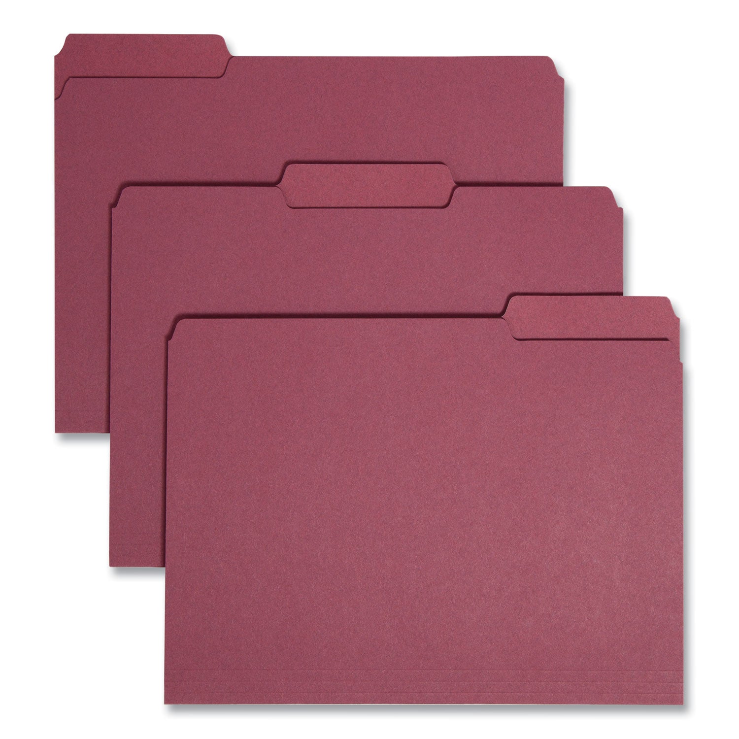 Interior File Folders, 1/3-Cut Tabs: Assorted, Letter Size, 0.75" Expansion, Maroon, 100/Box - 