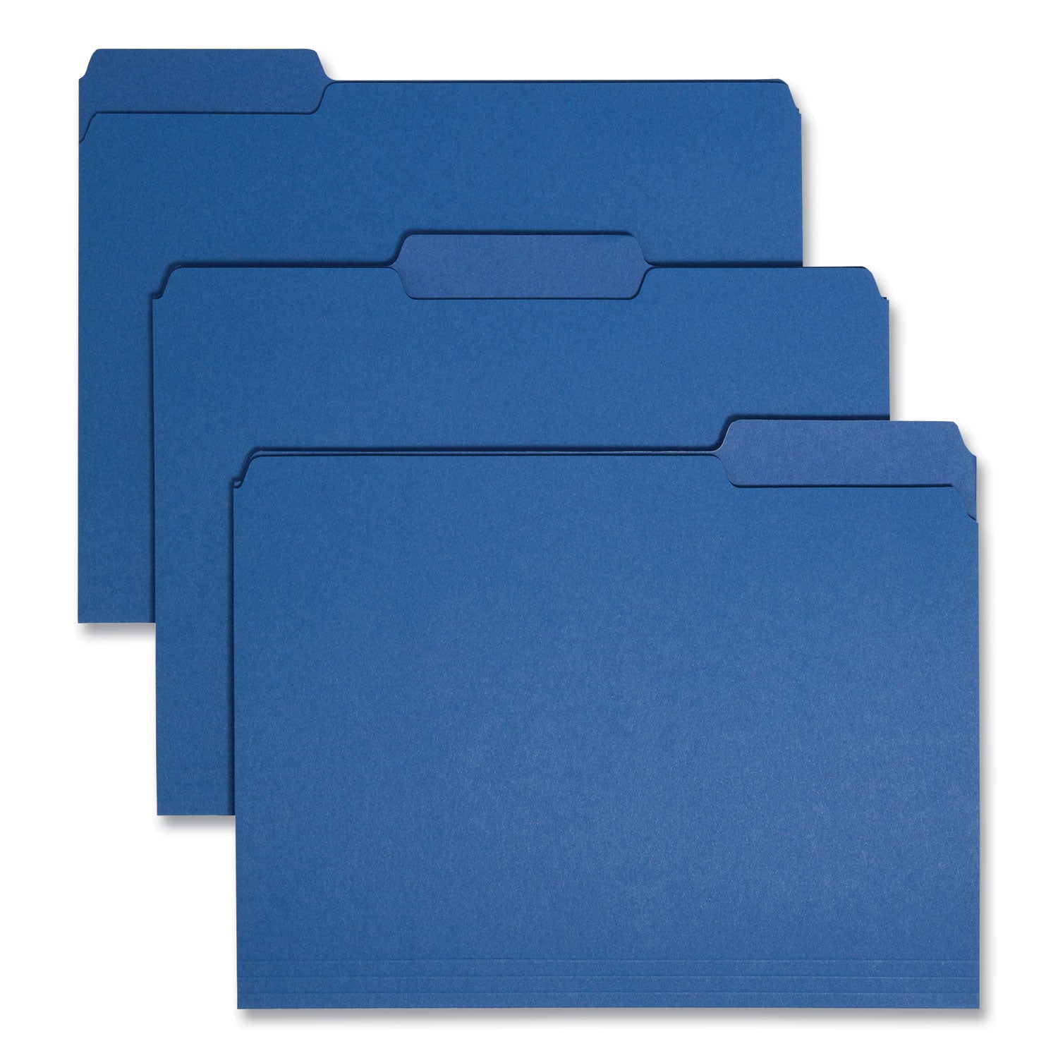 Interior File Folders, 1/3-Cut Tabs: Assorted, Letter Size, 0.75" Expansion, Navy Blue, 100/Box - 
