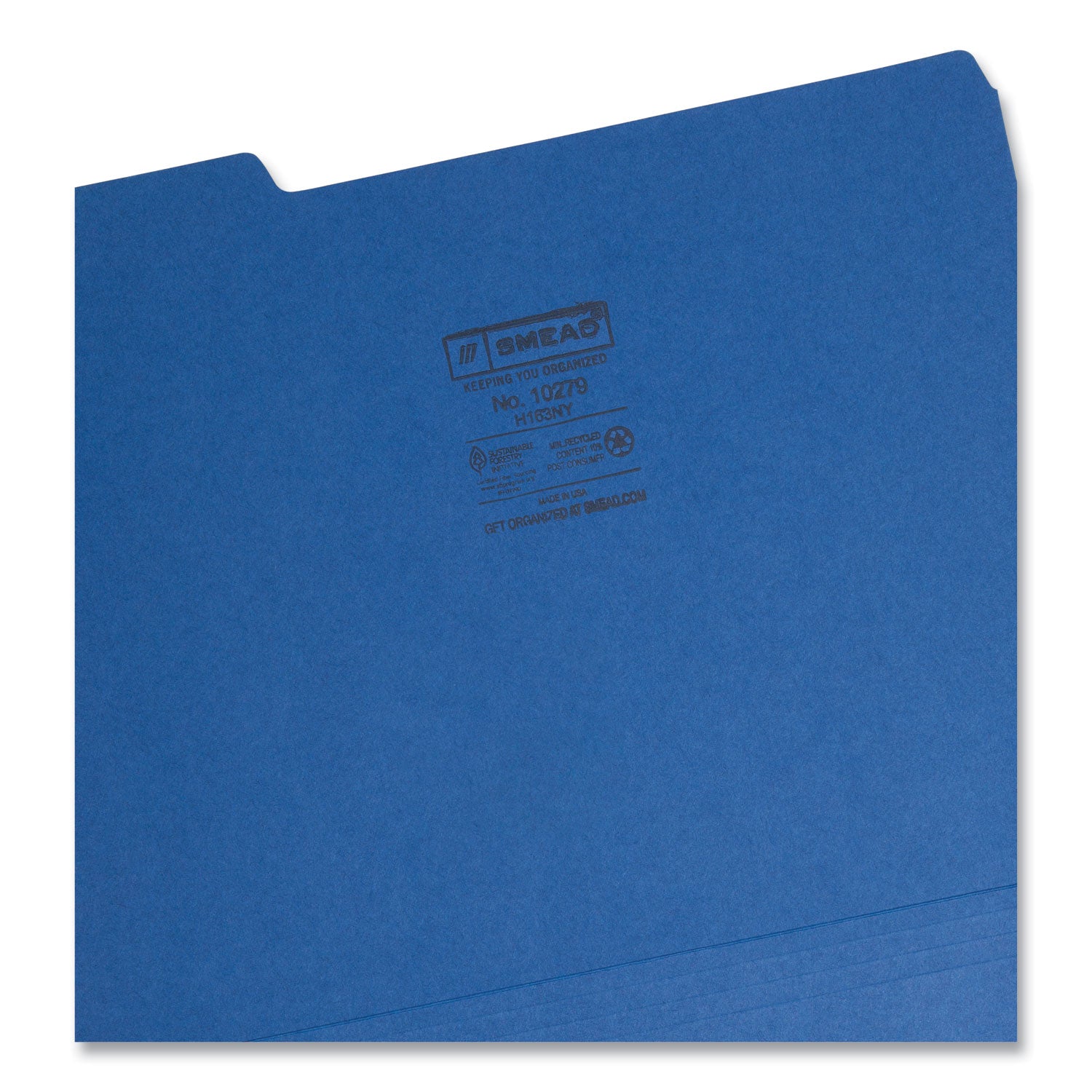 Interior File Folders, 1/3-Cut Tabs: Assorted, Letter Size, 0.75" Expansion, Navy Blue, 100/Box - 