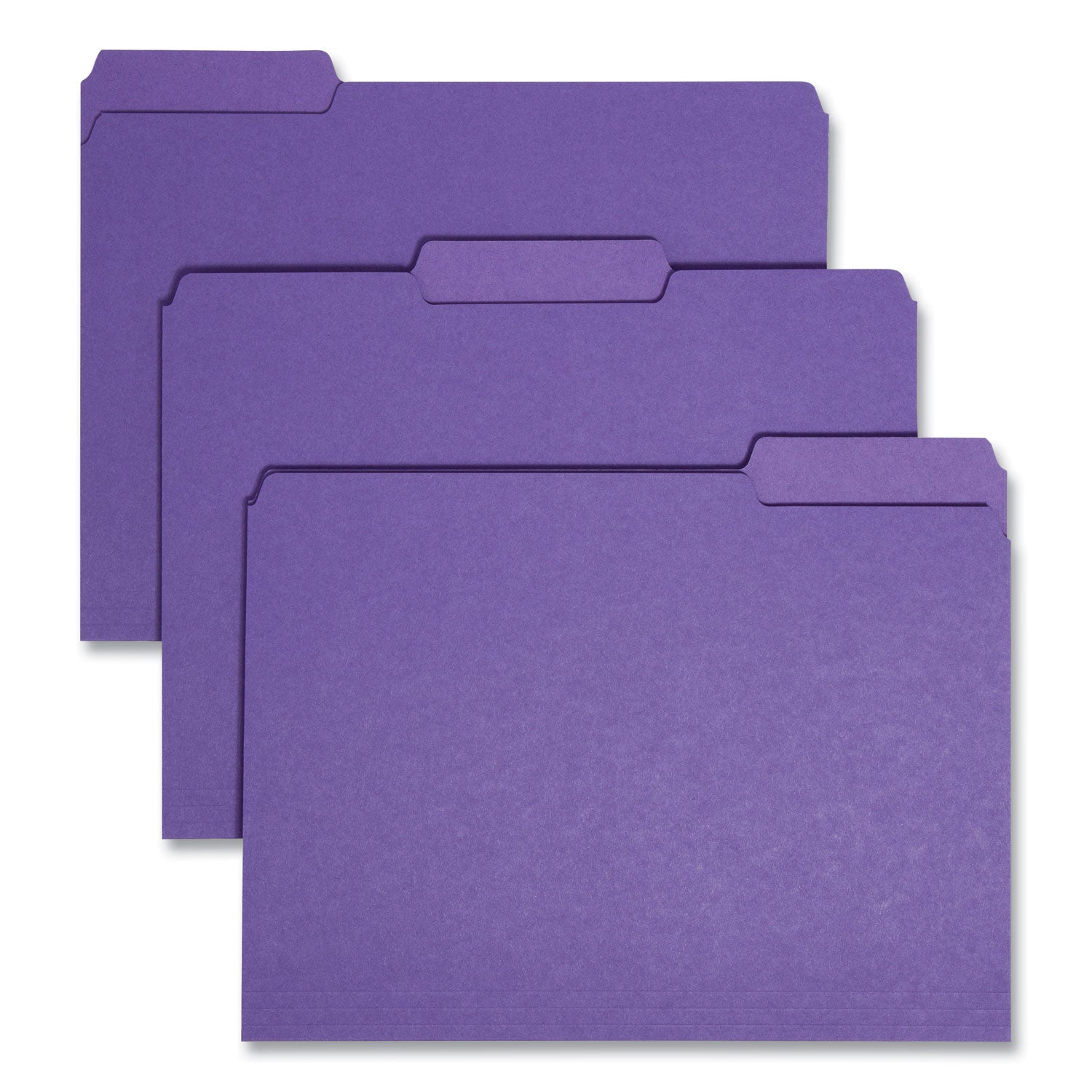 Interior File Folders, 1/3-Cut Tabs: Assorted, Letter Size, 0.75" Expansion, Purple, 100/Box - 