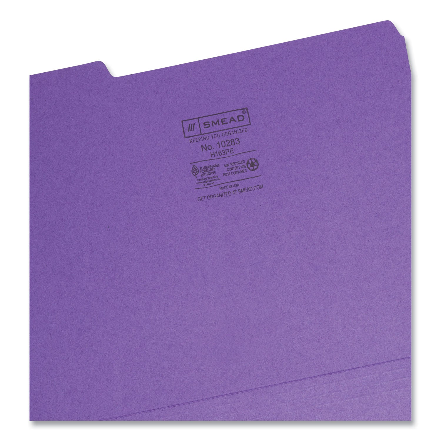 Interior File Folders, 1/3-Cut Tabs: Assorted, Letter Size, 0.75" Expansion, Purple, 100/Box - 