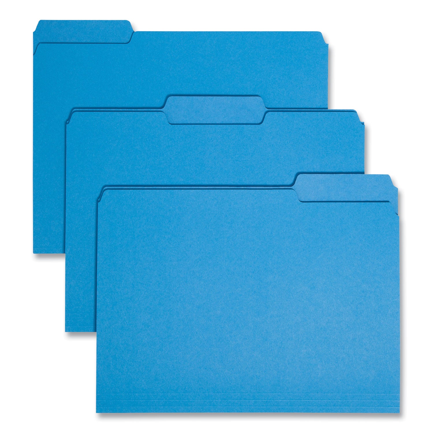 Interior File Folders, 1/3-Cut Tabs: Assorted, Letter Size, 0.75" Expansion, Sky Blue, 100/Box - 