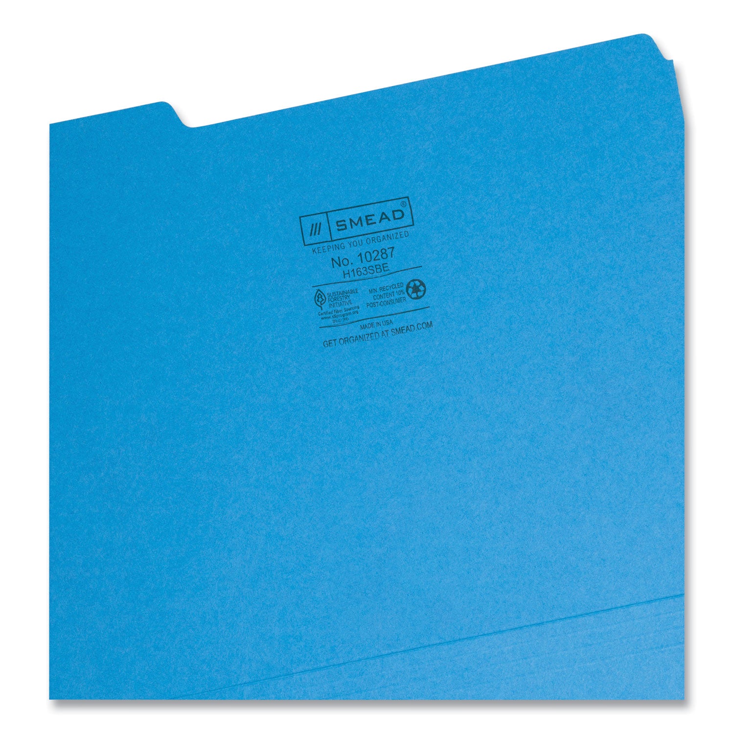 Interior File Folders, 1/3-Cut Tabs: Assorted, Letter Size, 0.75" Expansion, Sky Blue, 100/Box - 