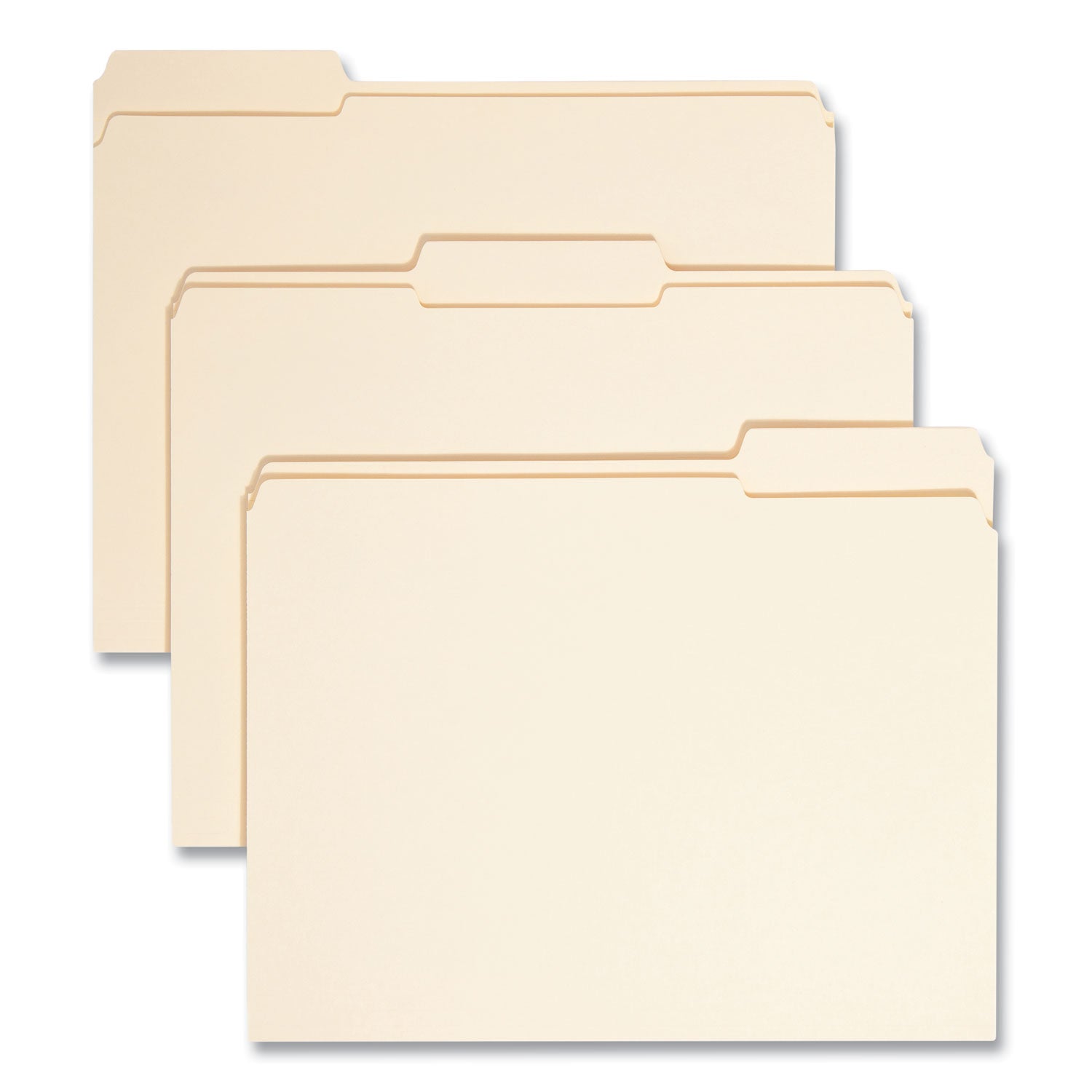 Reinforced Tab Manila File Folders, 1/3-Cut Tabs: Assorted, Letter Size, 0.75" Expansion, 11-pt Manila, 100/Box - 