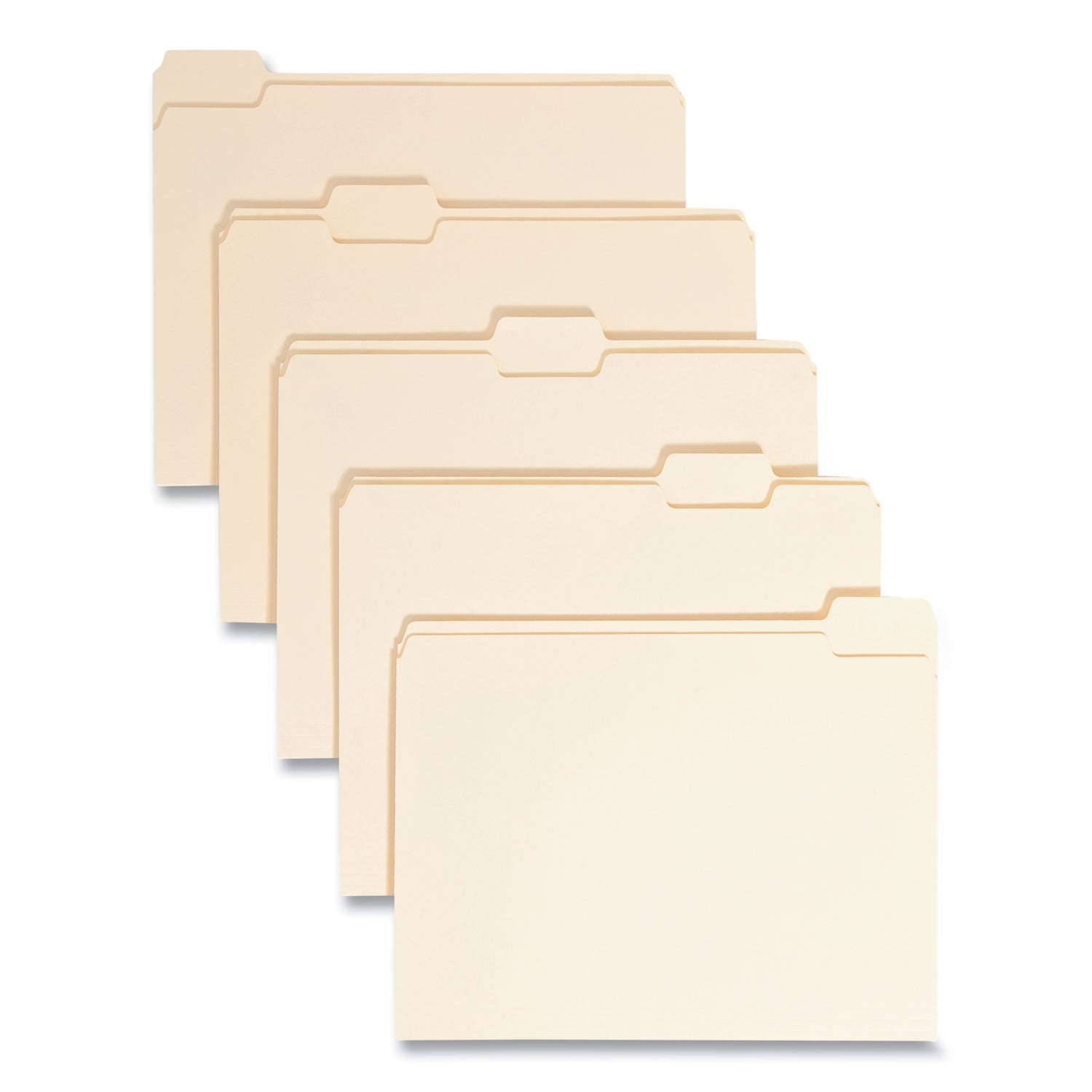 Manila File Folders, 1/5-Cut Tabs: Assorted, Letter Size, 0.75" Expansion, Manila, 100/Box - 