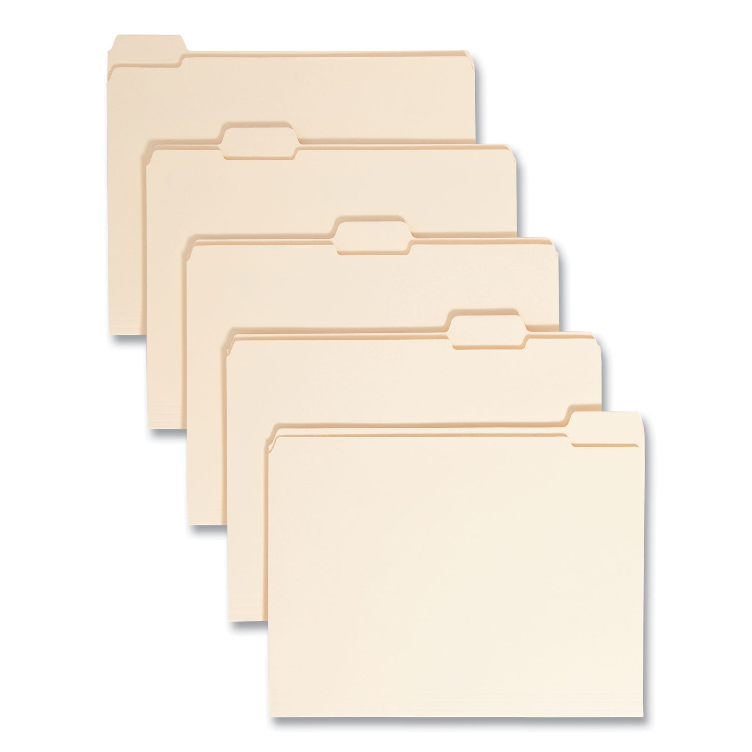 Reinforced Tab Manila File Folders, 1/5-Cut Tabs: Assorted, Letter Size, 0.75" Expansion, 11-pt Manila, 100/Box - 