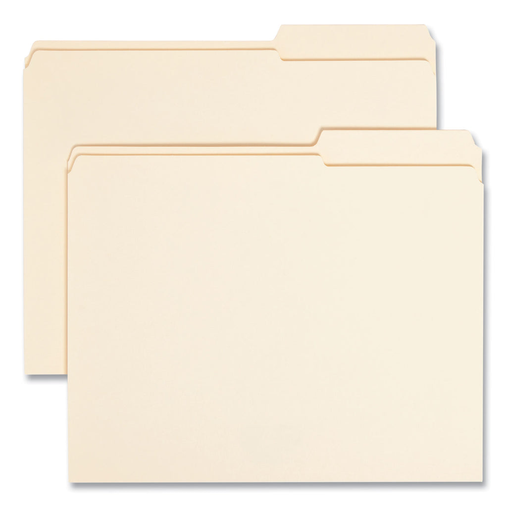 Reinforced Guide Height File Folders, 2/5-Cut Tabs: Right Position, Letter Size, 0.75" Expansion, Manila, 100/Box - 