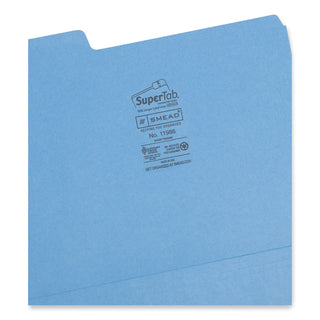 SuperTab Colored File Folders, 1/3-Cut Tabs: Assorted, Letter Size, 0.75" Expansion, 11-pt Stock, Blue, 100/Box