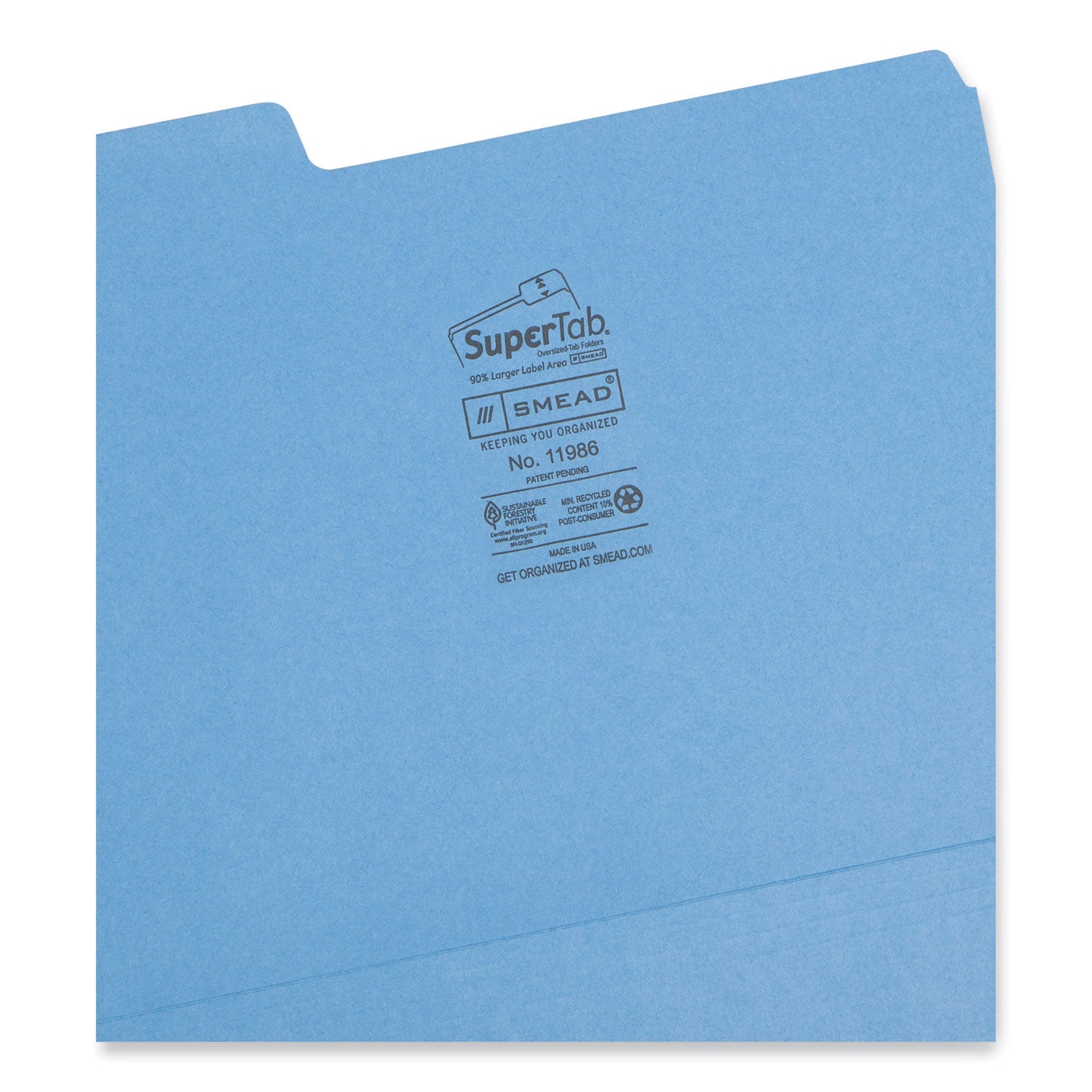 SuperTab Colored File Folders, 1/3-Cut Tabs: Assorted, Letter Size, 0.75" Expansion, 11-pt Stock, Blue, 100/Box