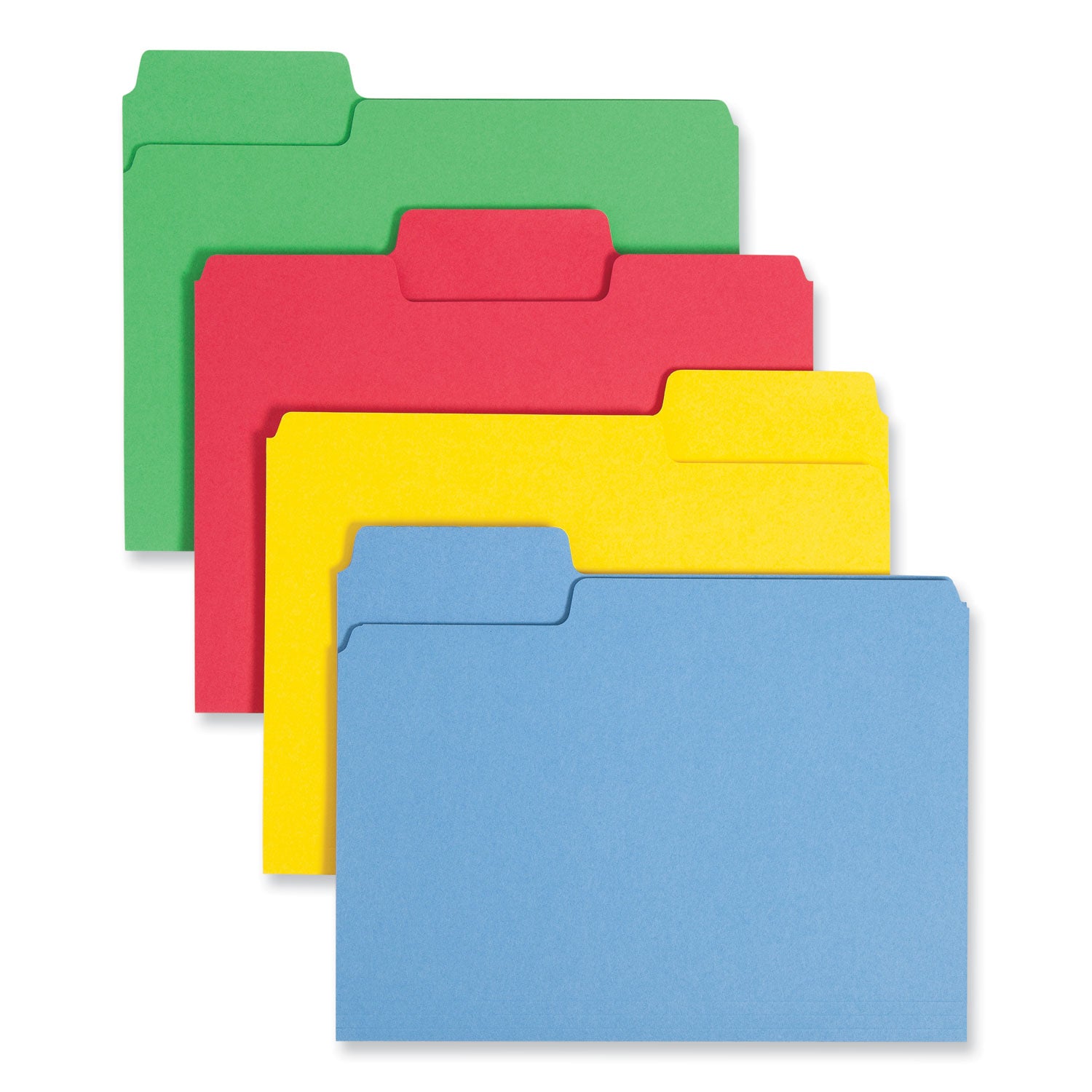 SuperTab Colored File Folders, 1/3-Cut Tabs: Assorted, Letter Size, 0.75" Expansion, 11-pt Stock, Color Assortment 1, 100/Box - 