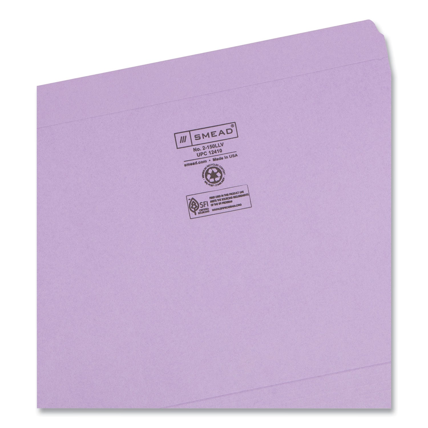 Reinforced Top Tab Colored File Folders, Straight Tabs, Letter Size, 0.75" Expansion, Lavender, 100/Box - 