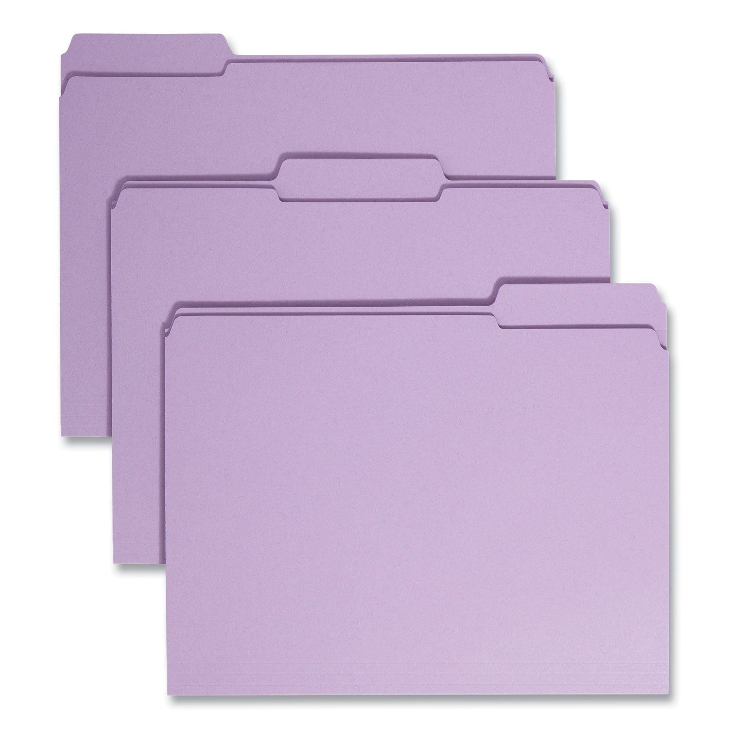 Reinforced Top Tab Colored File Folders, 1/3-Cut Tabs: Assorted, Letter Size, 0.75" Expansion, Lavender, 100/Box - 