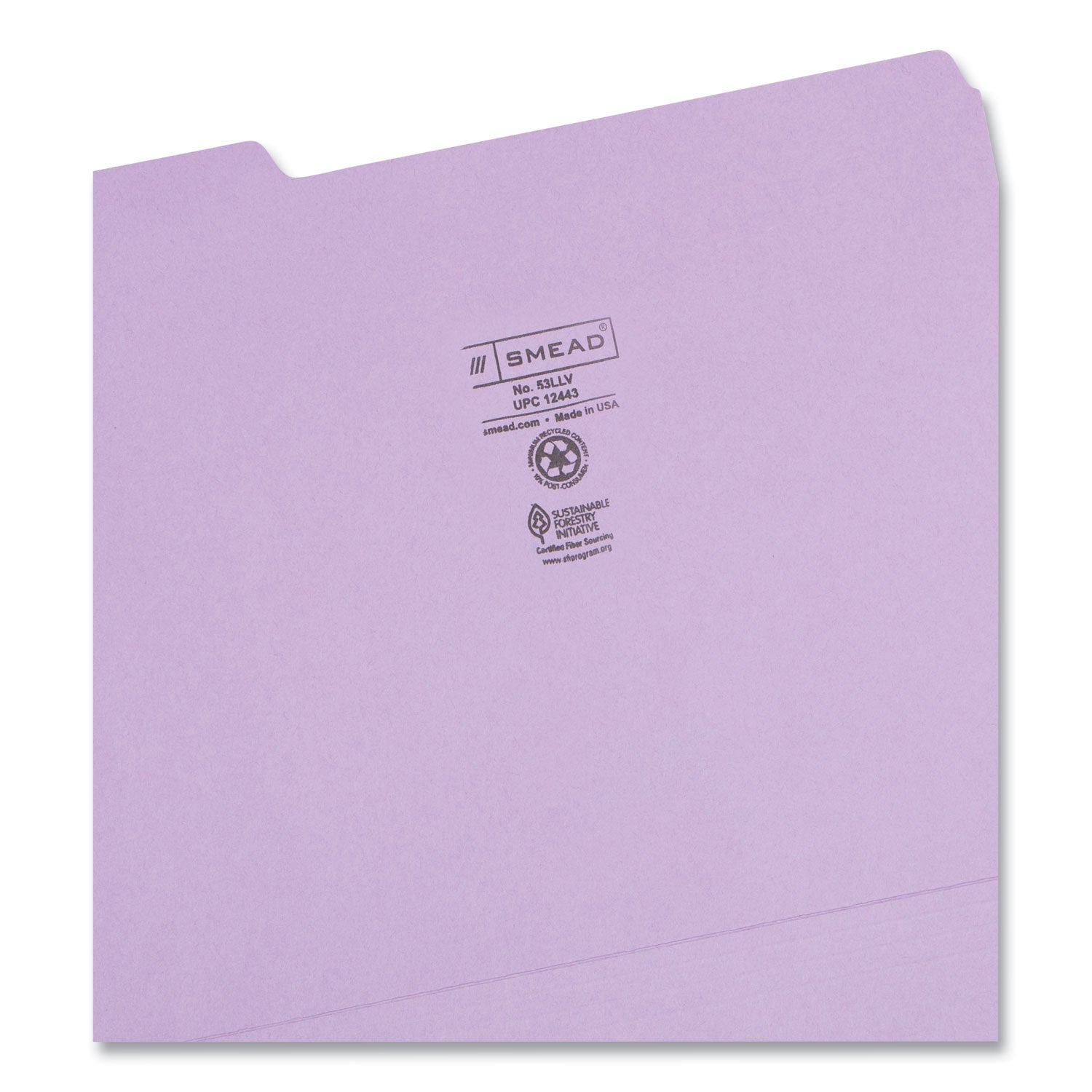 Colored File Folders, 1/3-Cut Tabs: Assorted, Letter Size, 0.75" Expansion, Lavender, 100/Box - 