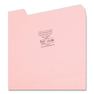 Colored File Folders, 1/3-Cut Tabs: Assorted, Letter Size, 0.75" Expansion, Pink, 100/Box