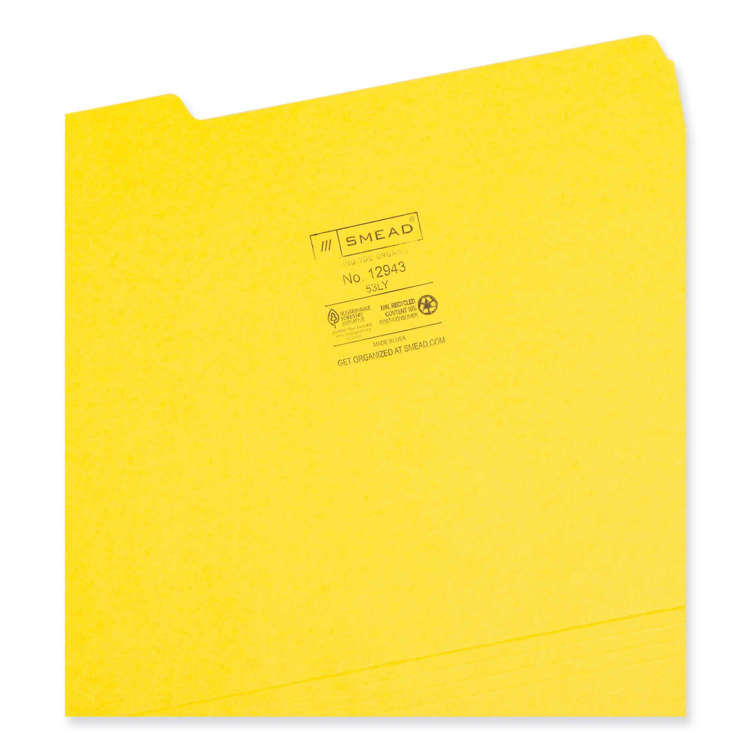 Colored File Folders, 1/3-Cut Tabs: Assorted, Letter Size, 0.75" Expansion, Yellow, 100/Box - 