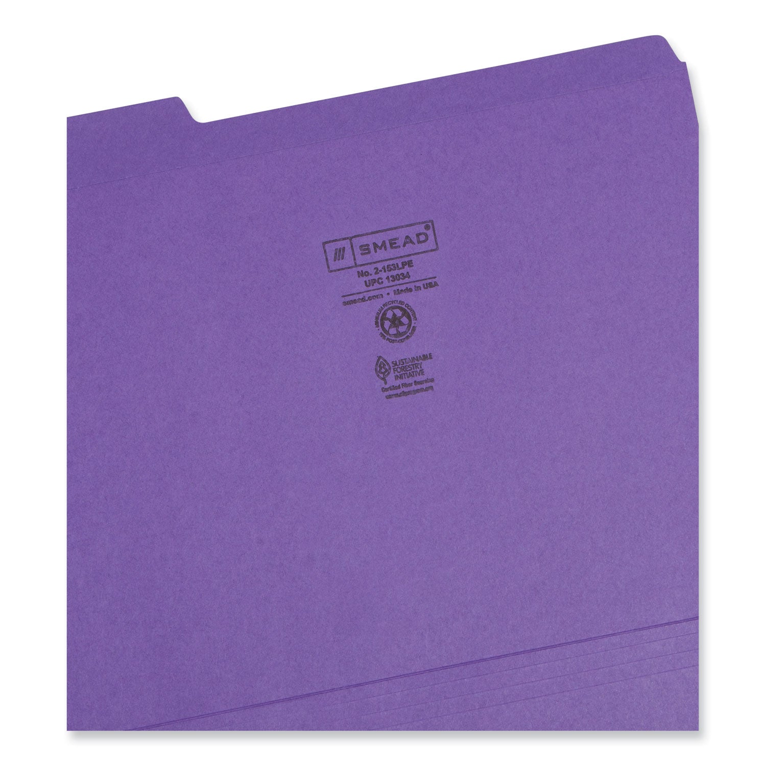 Reinforced Top Tab Colored File Folders, 1/3-Cut Tabs: Assorted, Letter Size, 0.75" Expansion, Purple, 100/Box - 