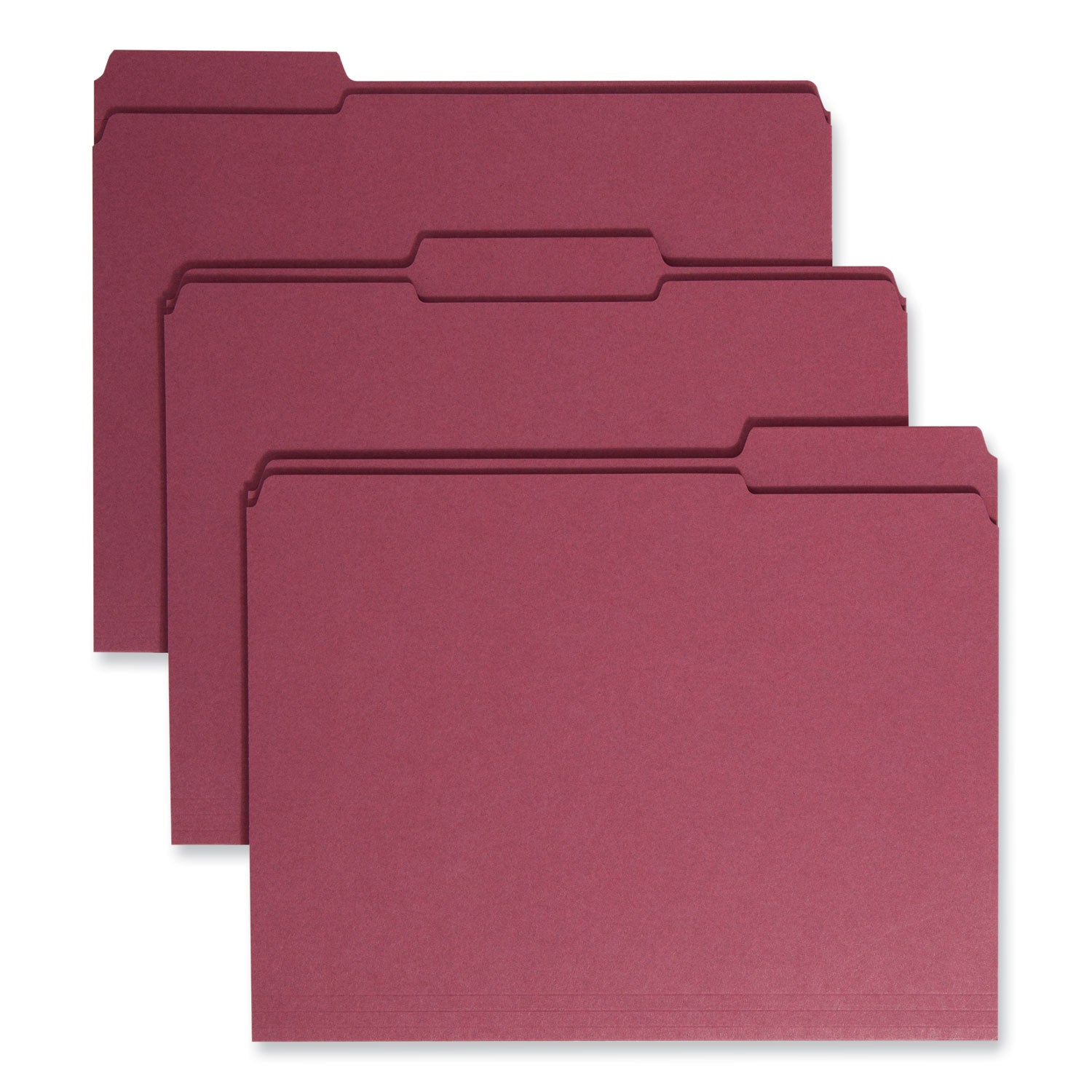 Reinforced Top Tab Colored File Folders, 1/3-Cut Tabs: Assorted, Letter Size, 0.75" Expansion, Maroon, 100/Box - 