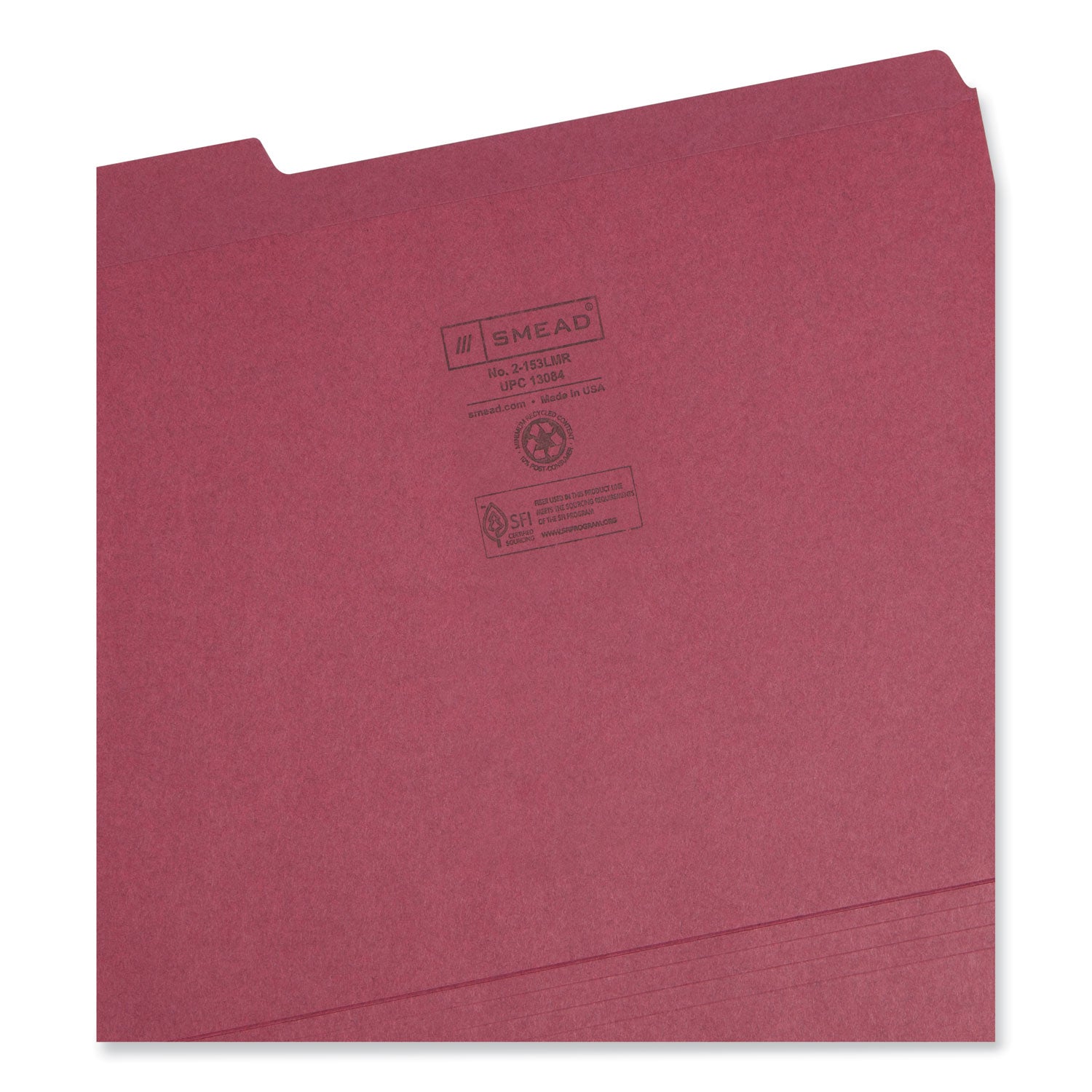 Reinforced Top Tab Colored File Folders, 1/3-Cut Tabs: Assorted, Letter Size, 0.75" Expansion, Maroon, 100/Box - 