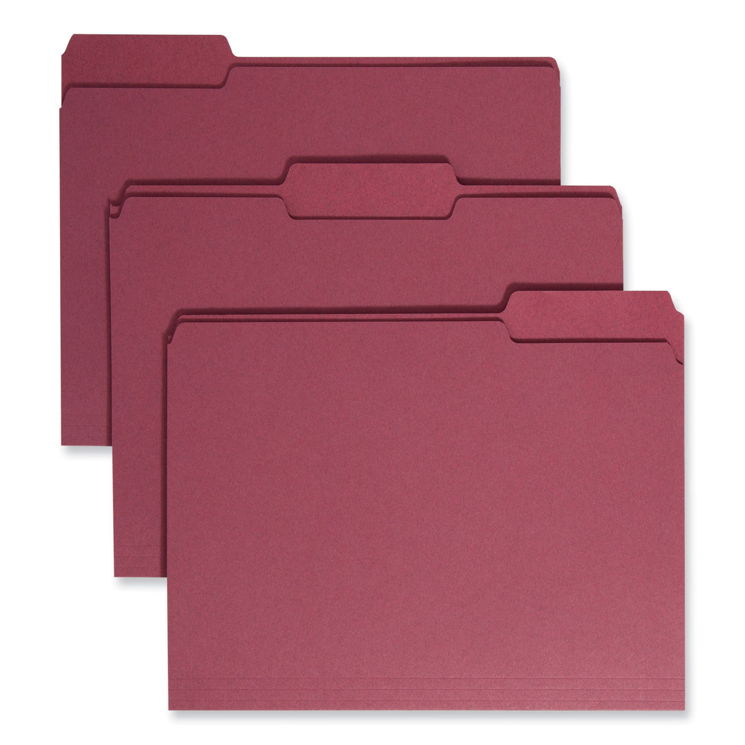 Colored File Folders, 1/3-Cut Tabs: Assorted, Letter Size, 0.75" Expansion, Maroon, 100/Box - 