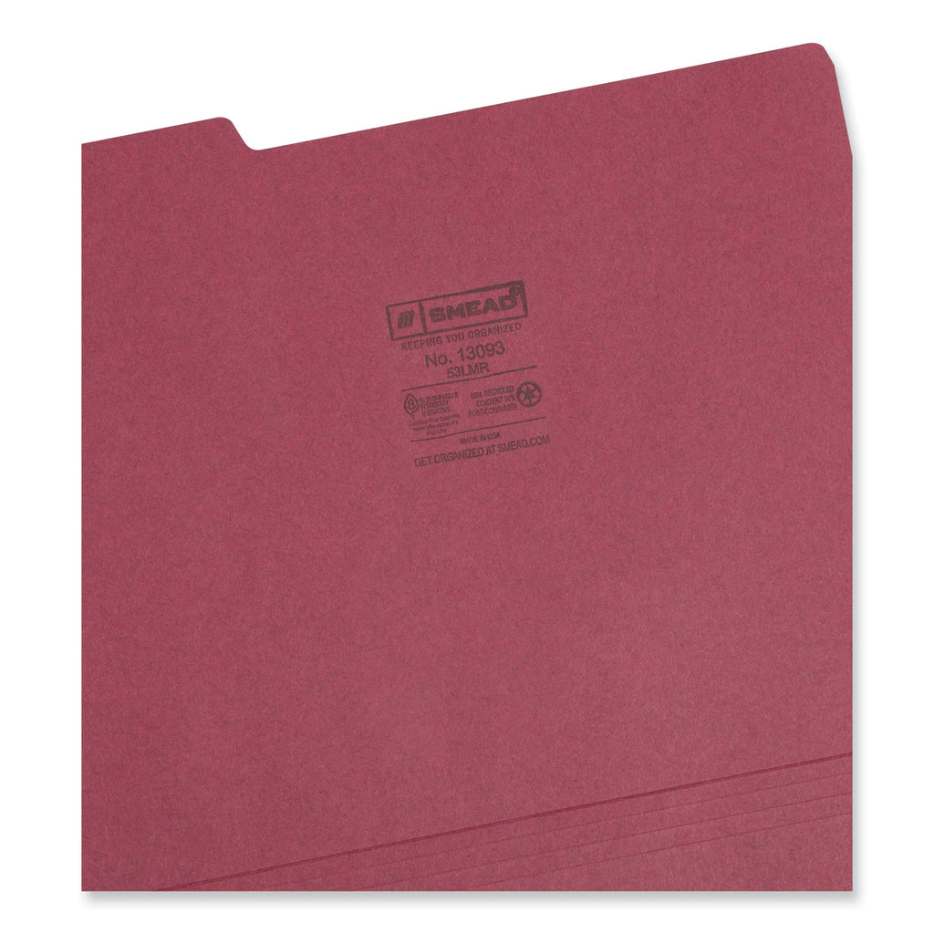 Colored File Folders, 1/3-Cut Tabs: Assorted, Letter Size, 0.75" Expansion, Maroon, 100/Box