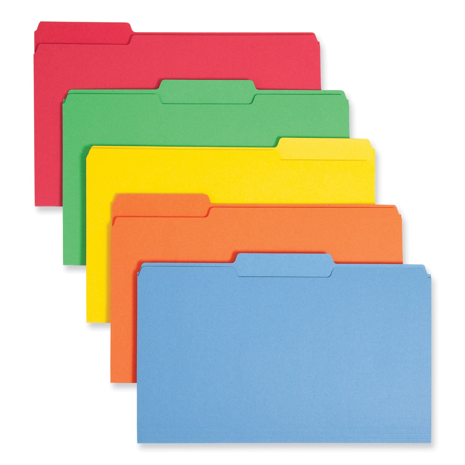 Colored File Folders, 1/3-Cut Tabs: Assorted, Legal Size, 0.75" Expansion, Assorted Colors, 100/Box - 