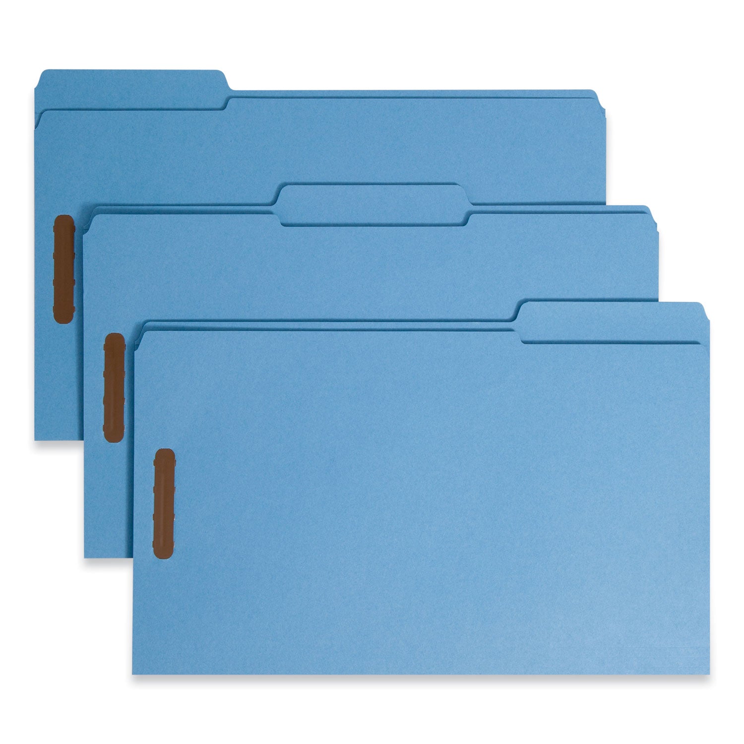 Top Tab Colored Fastener Folders, 0.75" Expansion, 2 Fasteners, Legal Size, Blue Exterior, 50/Box - 