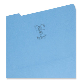 Colored File Folders, 1/3-Cut Tabs: Assorted, Legal Size, 0.75" Expansion, Blue, 100/Box - 