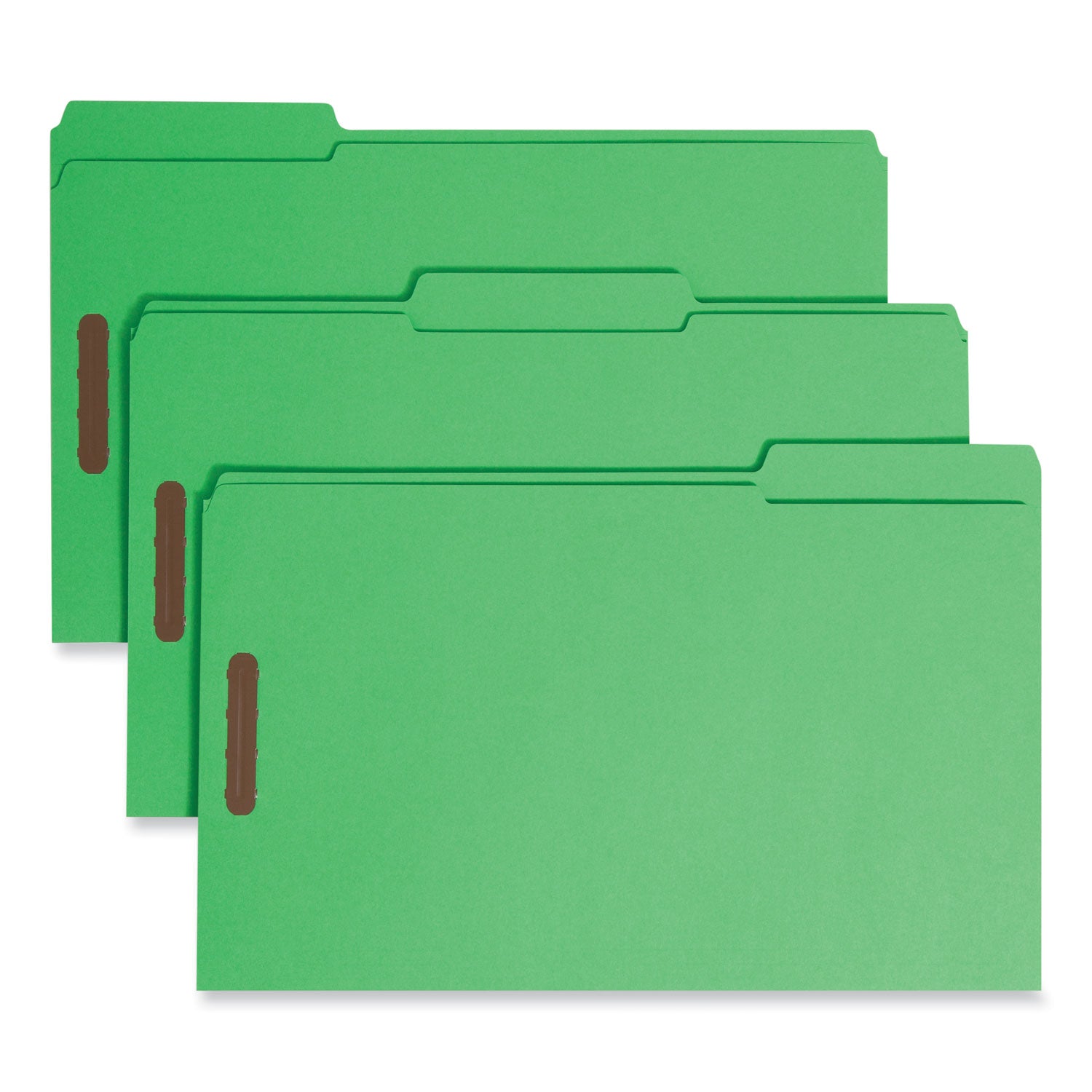 Top Tab Colored Fastener Folders, 0.75" Expansion, 2 Fasteners, Legal Size, Green Exterior, 50/Box - 