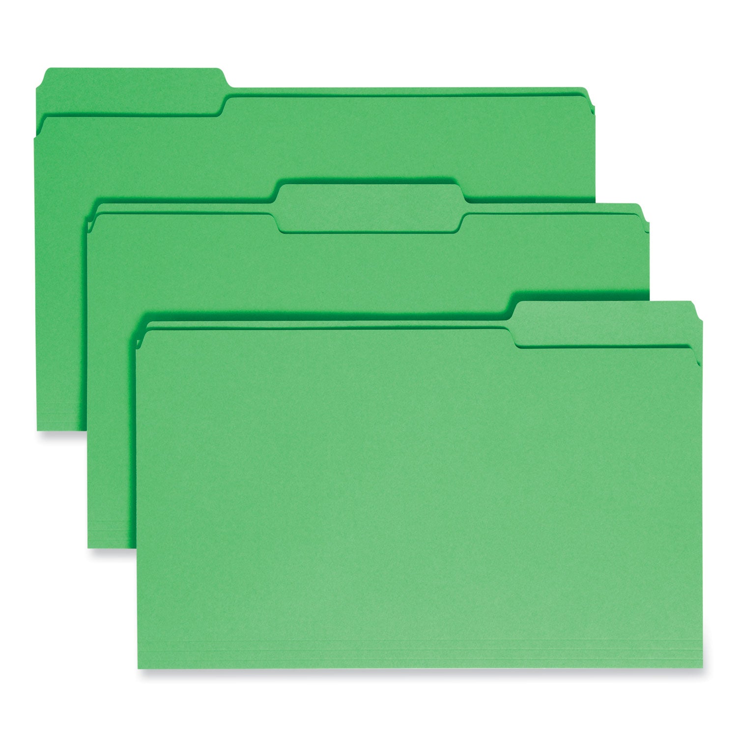 Colored File Folders, 1/3-Cut Tabs: Assorted, Legal Size, 0.75" Expansion, Green, 100/Box - 