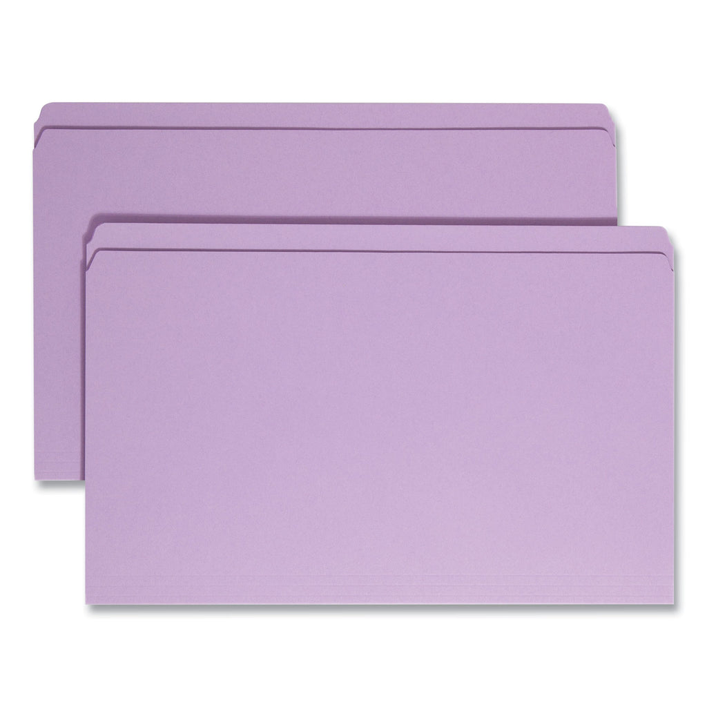 Reinforced Top Tab Colored File Folders, Straight Tabs, Legal Size, 0.75" Expansion, Lavender, 100/Box - 