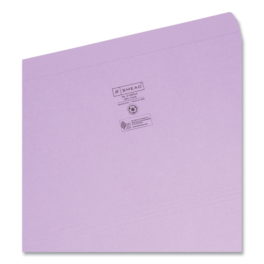 Reinforced Top Tab Colored File Folders, Straight Tabs, Legal Size, 0.75" Expansion, Lavender, 100/Box - 