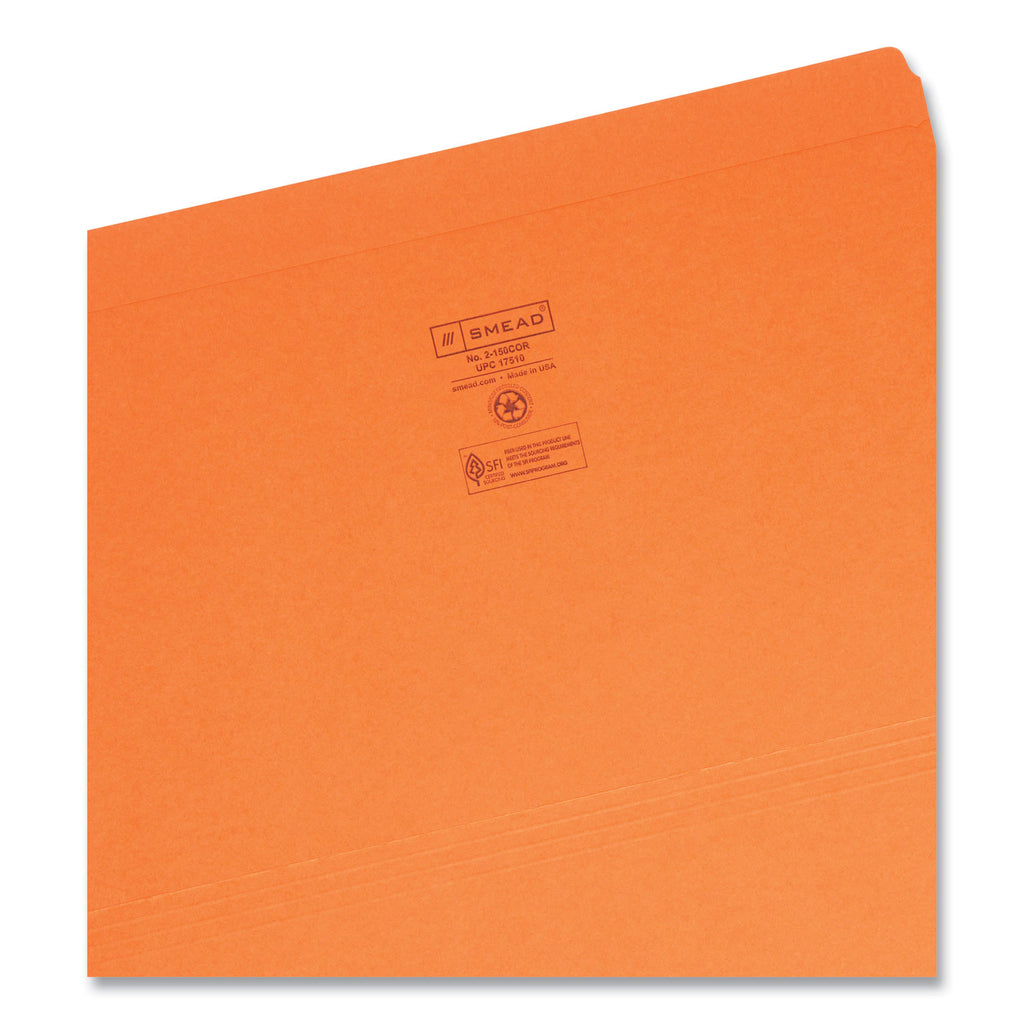 Reinforced Top Tab Colored File Folders, Straight Tabs, Legal Size, 0.75" Expansion, Orange, 100/Box - 