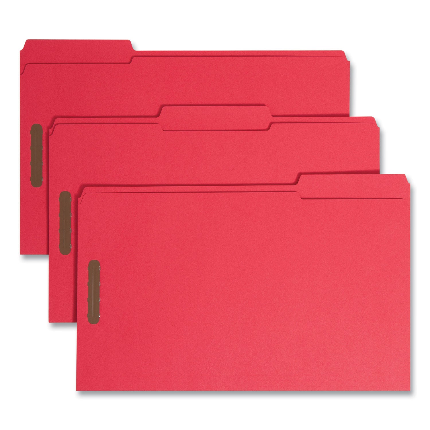 Top Tab Colored Fastener Folders, 0.75" Expansion, 2 Fasteners, Legal Size, Red Exterior, 50/Box - 