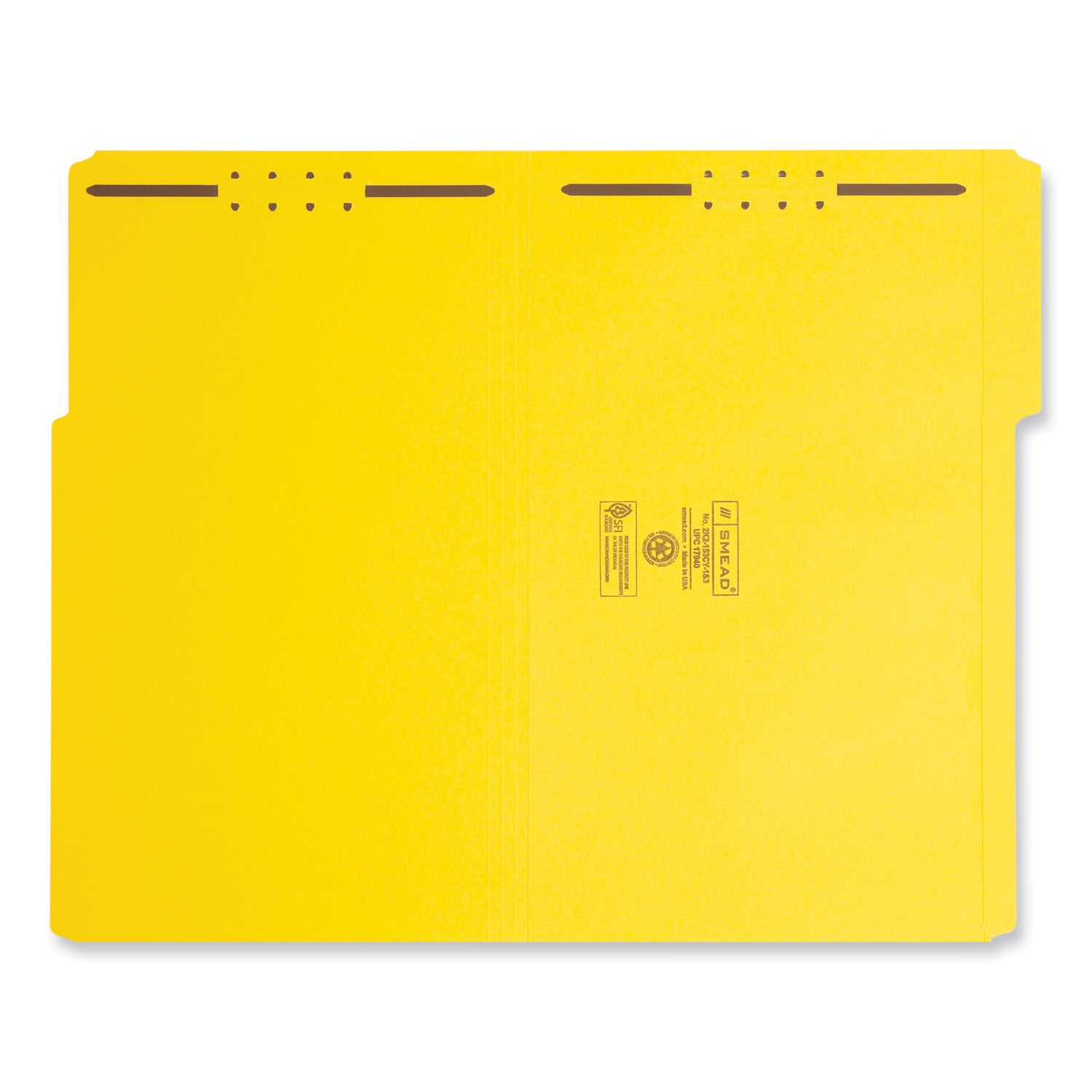 Top Tab Colored Fastener Folders, 0.75" Expansion, 2 Fasteners, Legal Size, Yellow Exterior, 50/Box - 