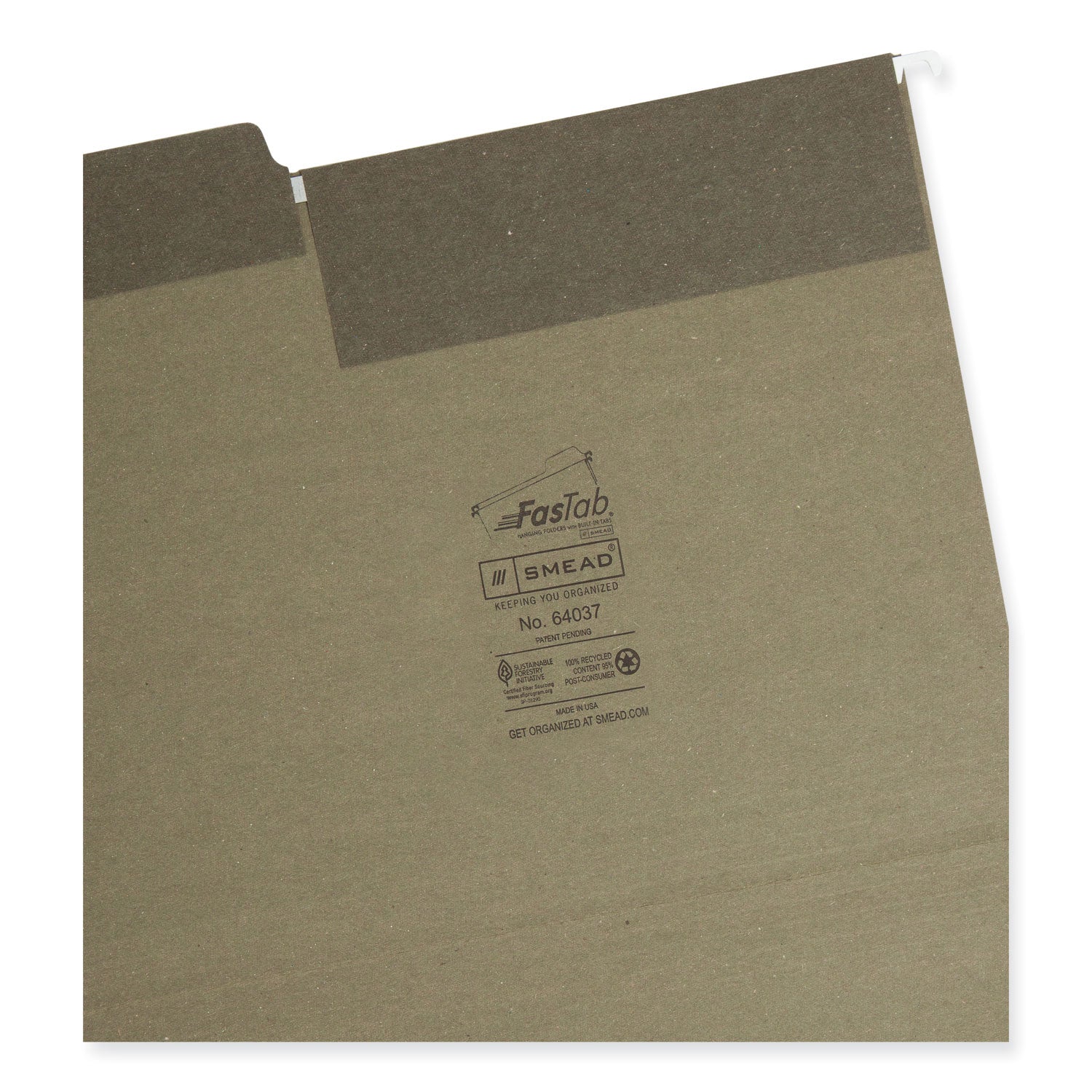 FasTab Hanging Folders, Letter Size, 1/3-Cut Tabs, Standard Green, 20/Box - 