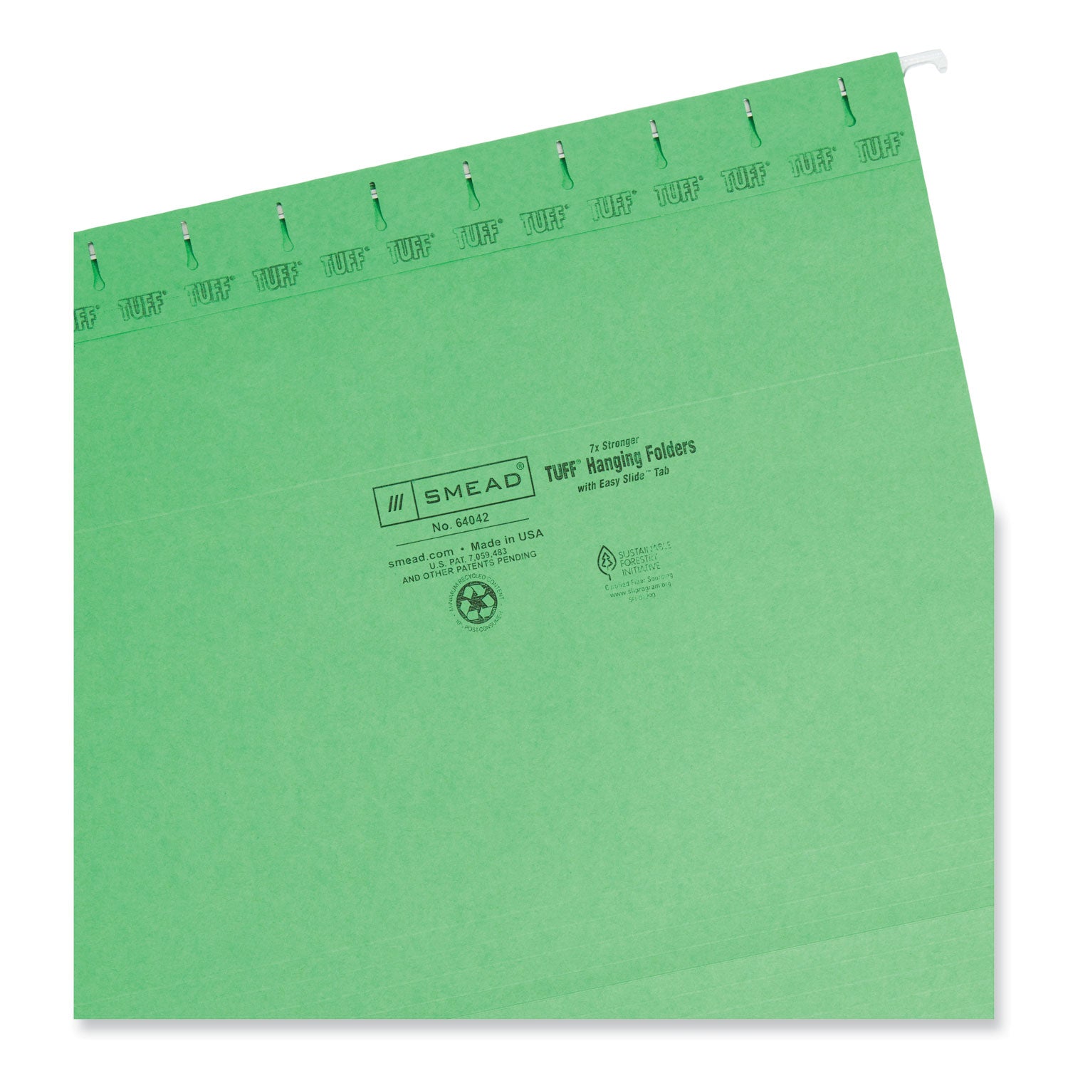 TUFF Hanging Folders with Easy Slide Tab, Letter Size, 1/3-Cut Tabs, Green, 18/Box - 