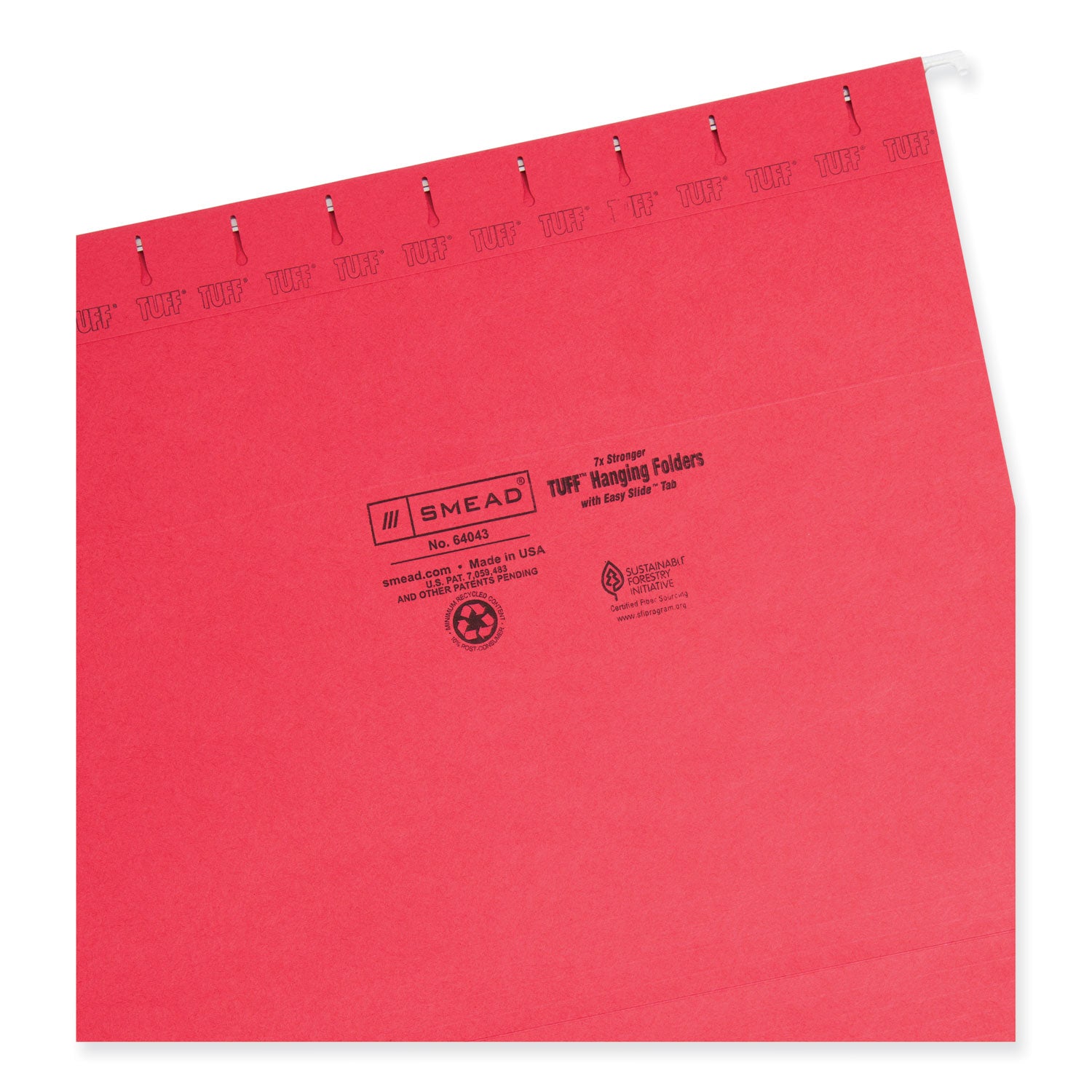 TUFF Hanging Folders with Easy Slide Tab, Letter Size, 1/3-Cut Tabs, Red, 18/Box - 