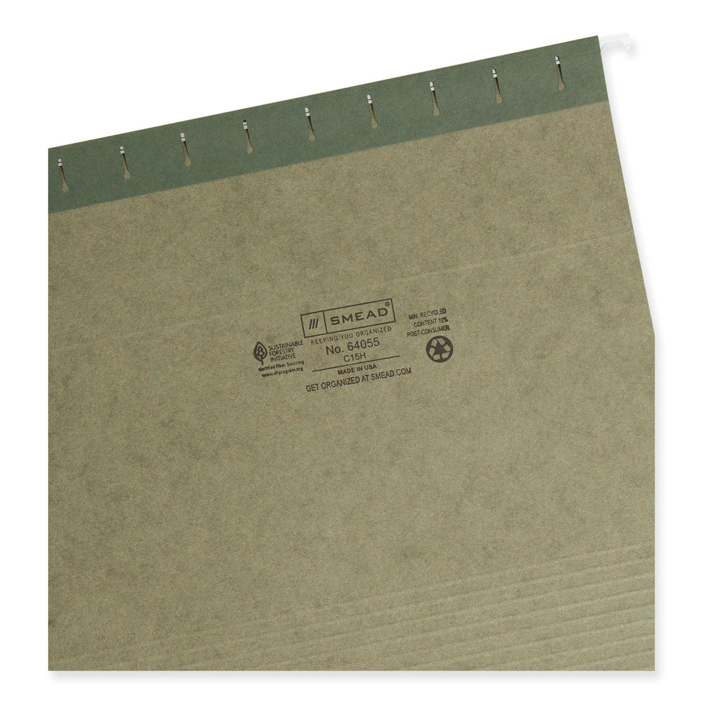 Hanging Folders, Letter Size, 1/5-Cut Tabs, Standard Green, 25/Box - 